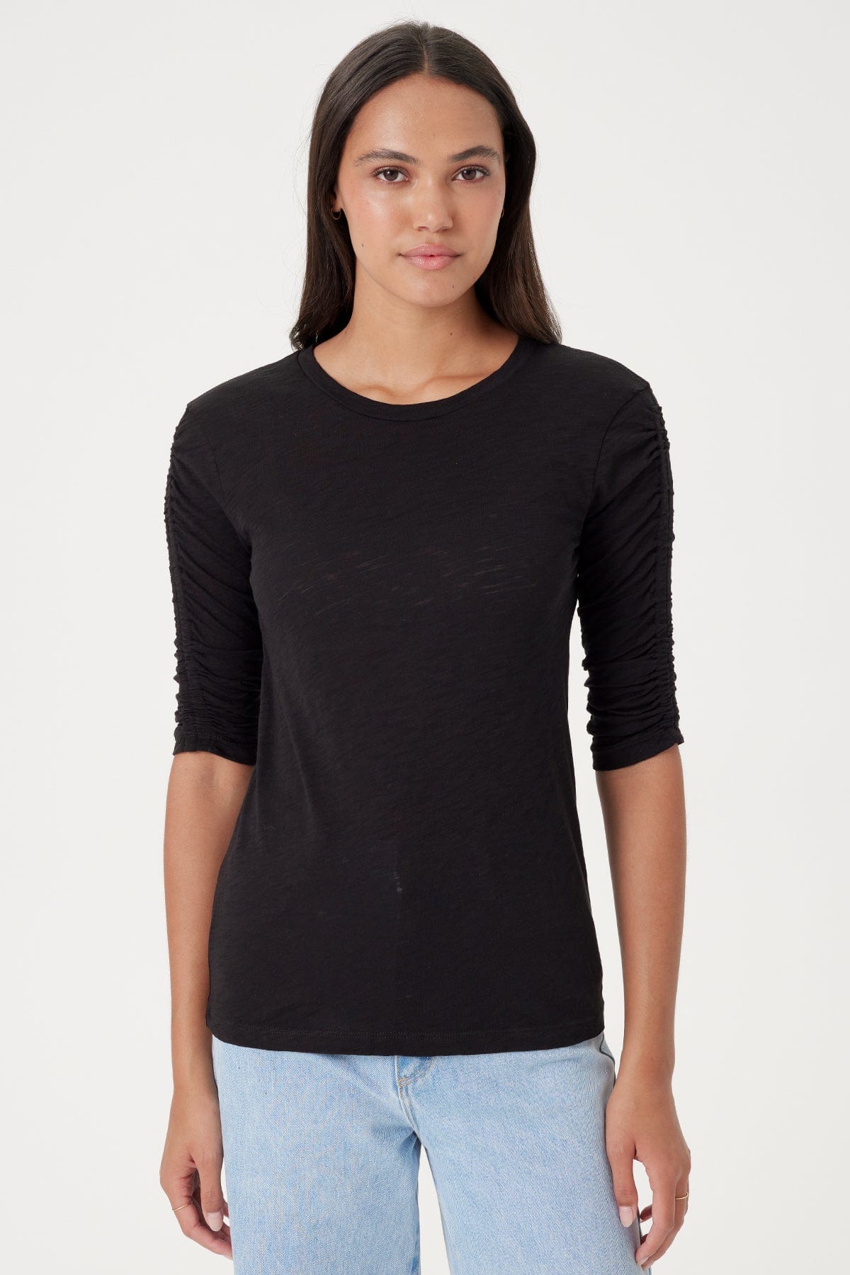 Ruched Half Sleeve Tee - Goldie LeWinter #color_black