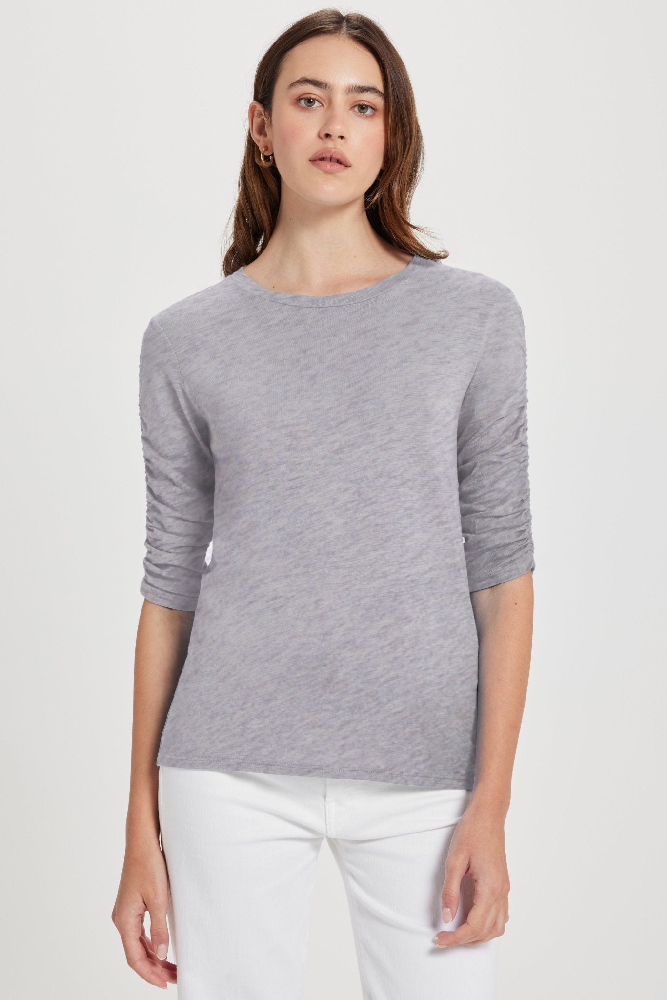 Ruched Half Sleeve Tee - Goldie LeWinter #color_gray heather