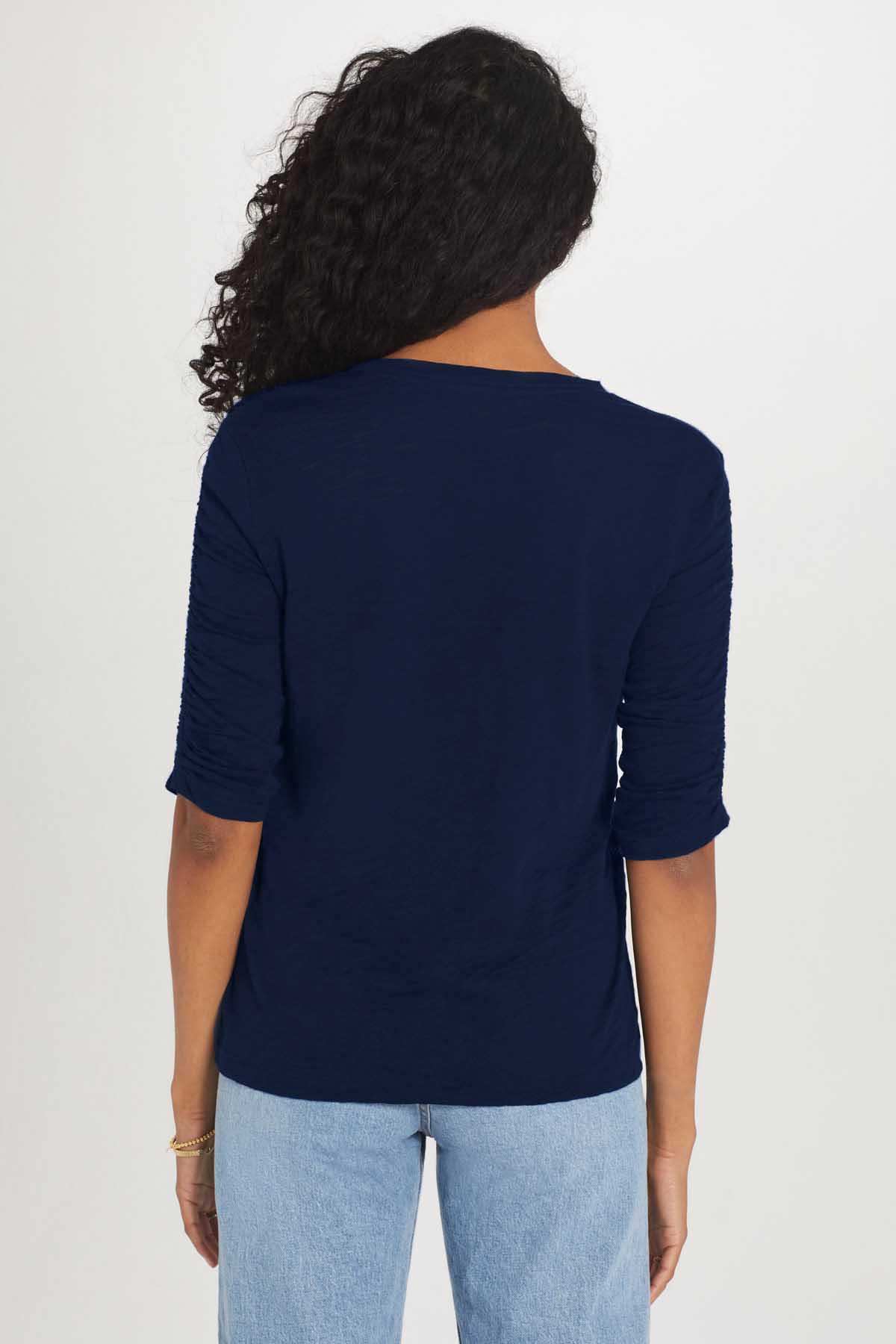 Ruched Half Sleeve Tee - Goldie LeWinter #color_navy