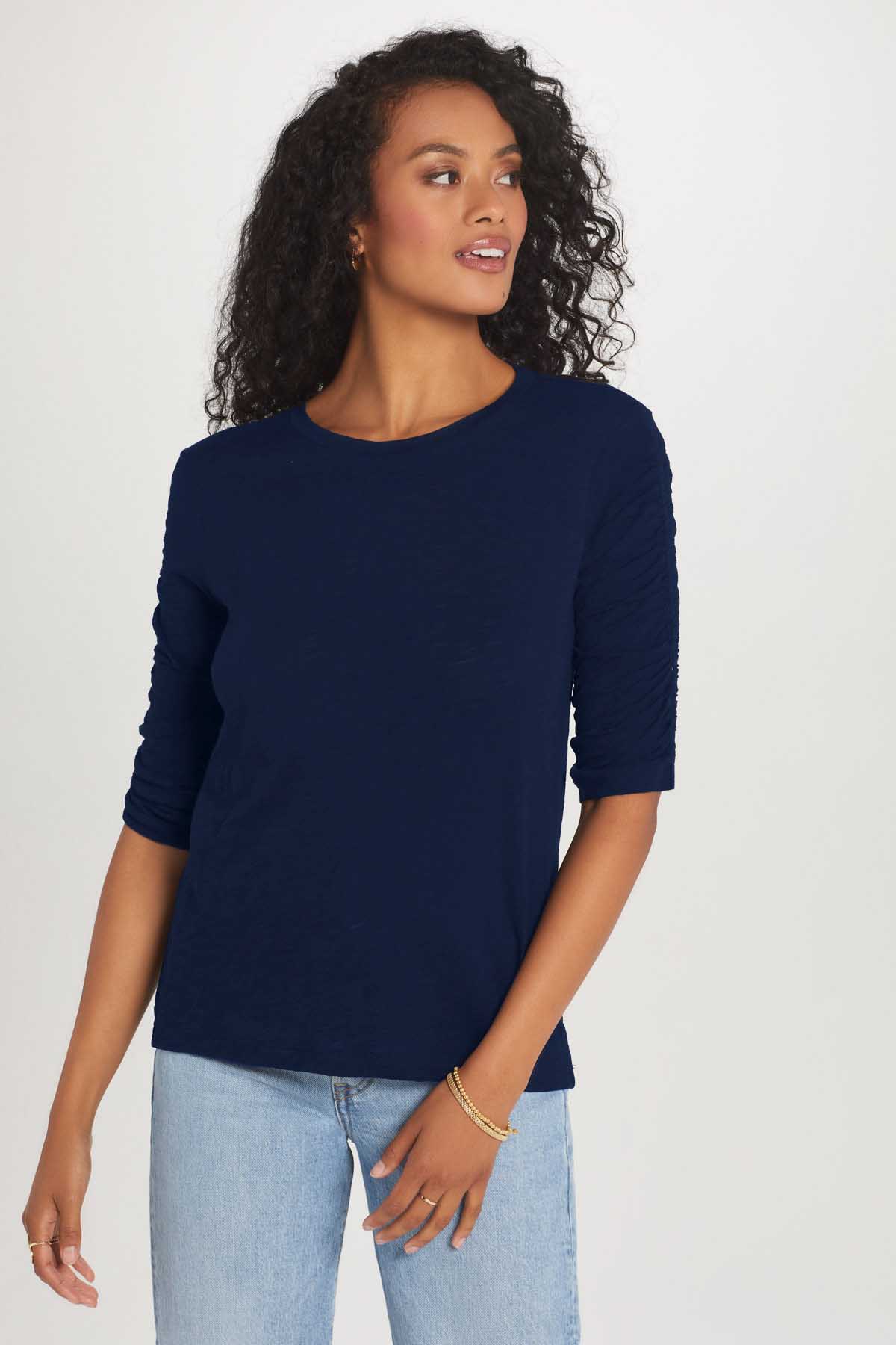Ruched Half Sleeve Tee - Goldie LeWinter #color_navy