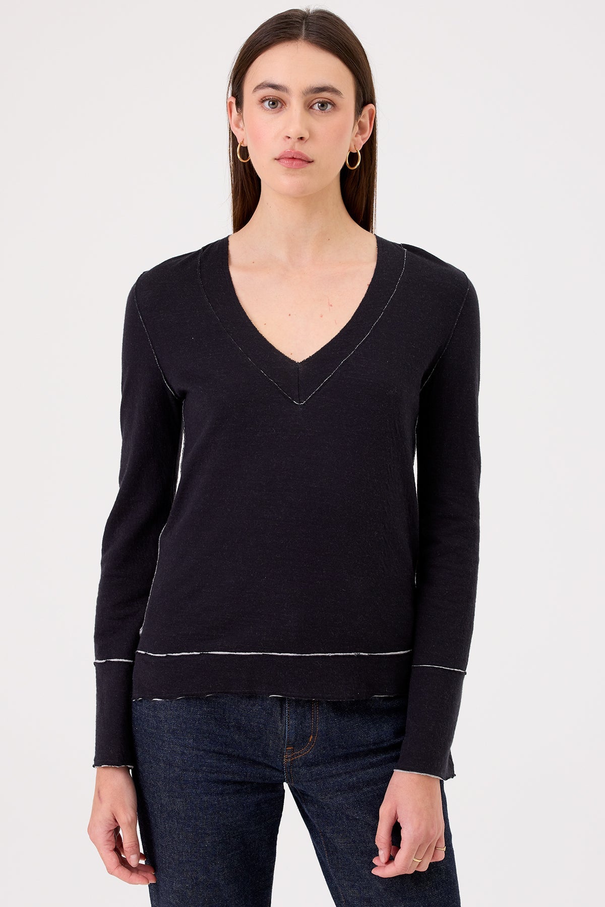 Serena V Neck Pullover - Goldie LeWinter #color_black