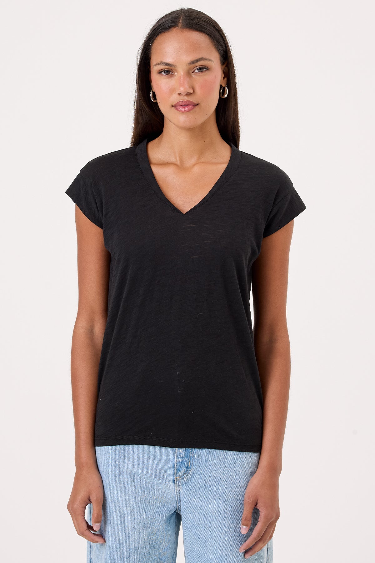 Serenity Cap Sleeve V Neck Tee - Goldie LeWinter #color_black