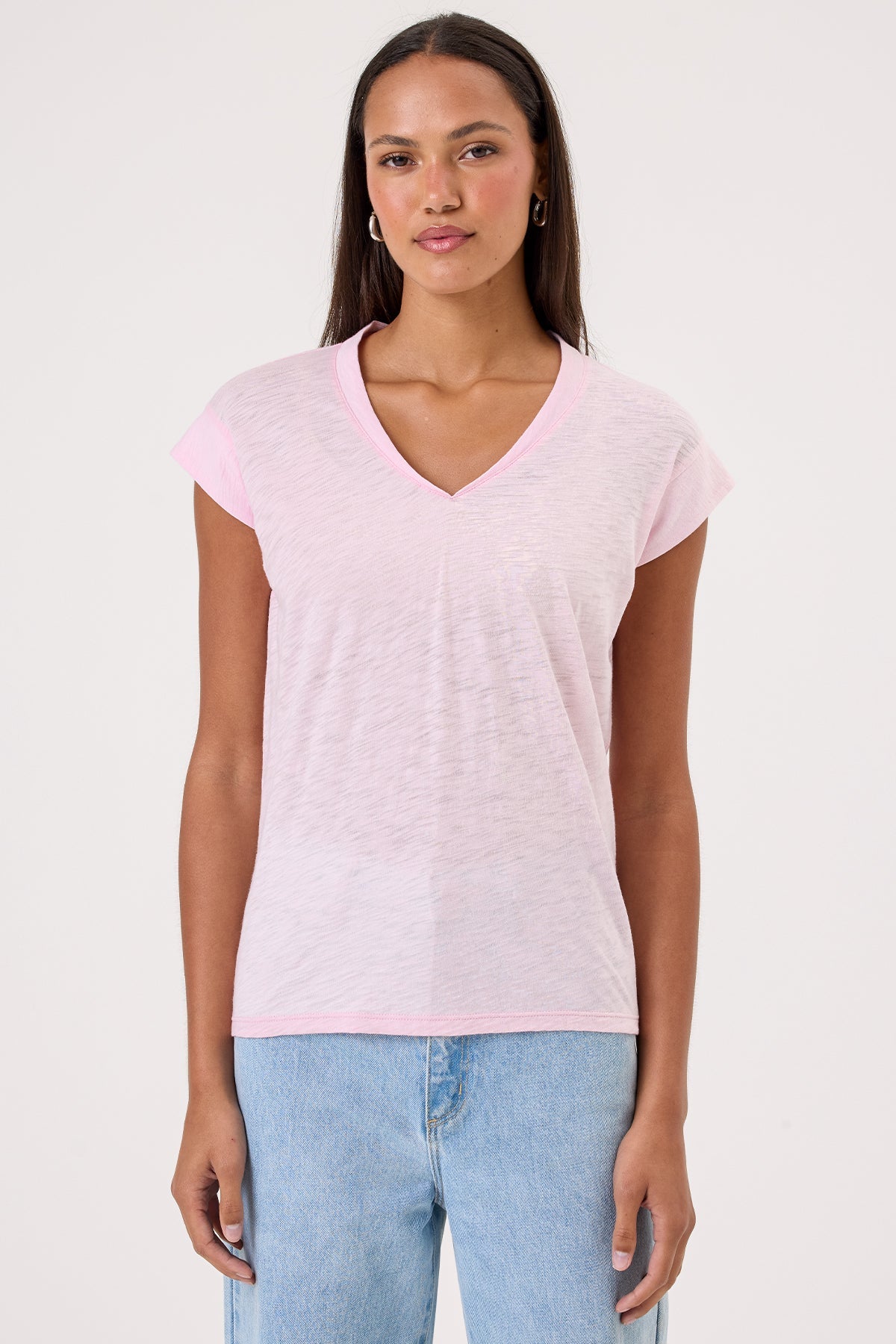 Serenity Cap Sleeve V Neck Tee - Goldie LeWinter #color_cherry blossom - limited edition