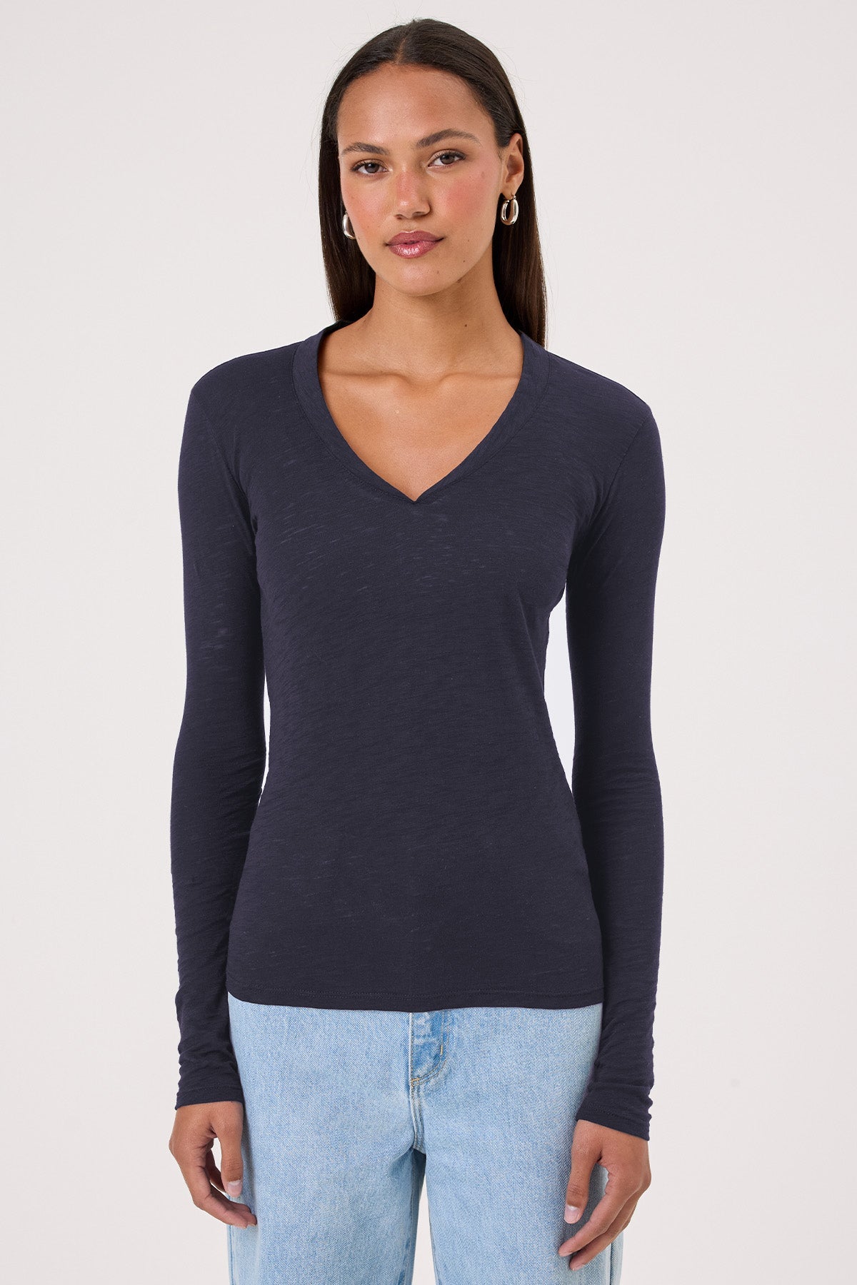 Serenity Long Sleeve V Neck Tee - Goldie LeWinter #color_navy