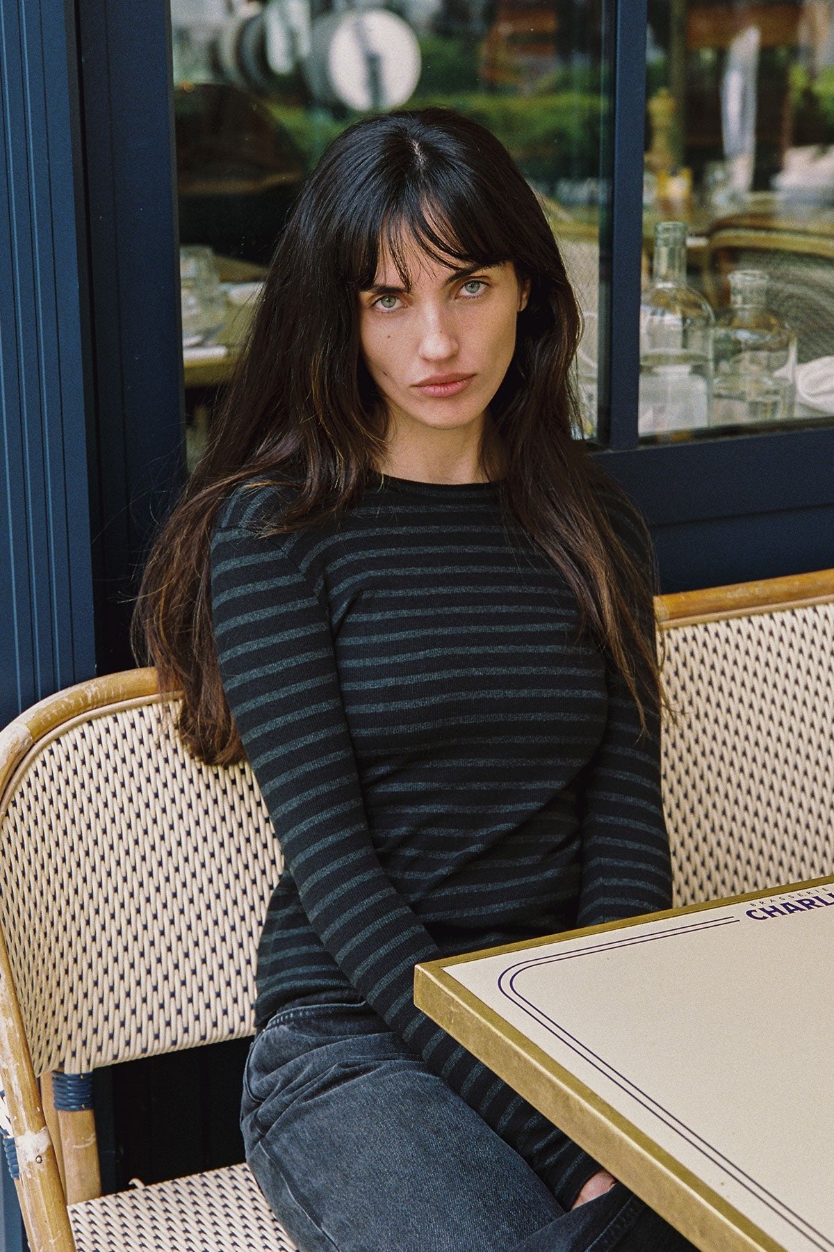 Shadow Stripe Top - Goldie LeWinter #color_black / charcoal heather