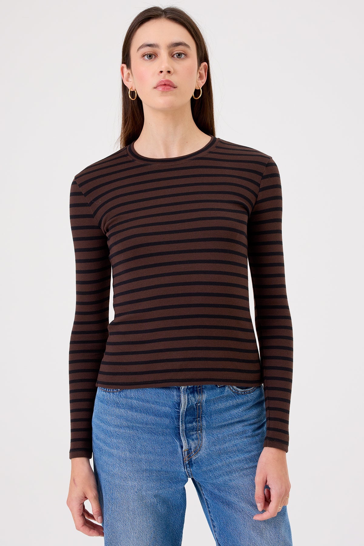Shadow Stripe Top - Goldie LeWinter #color_coffee / black