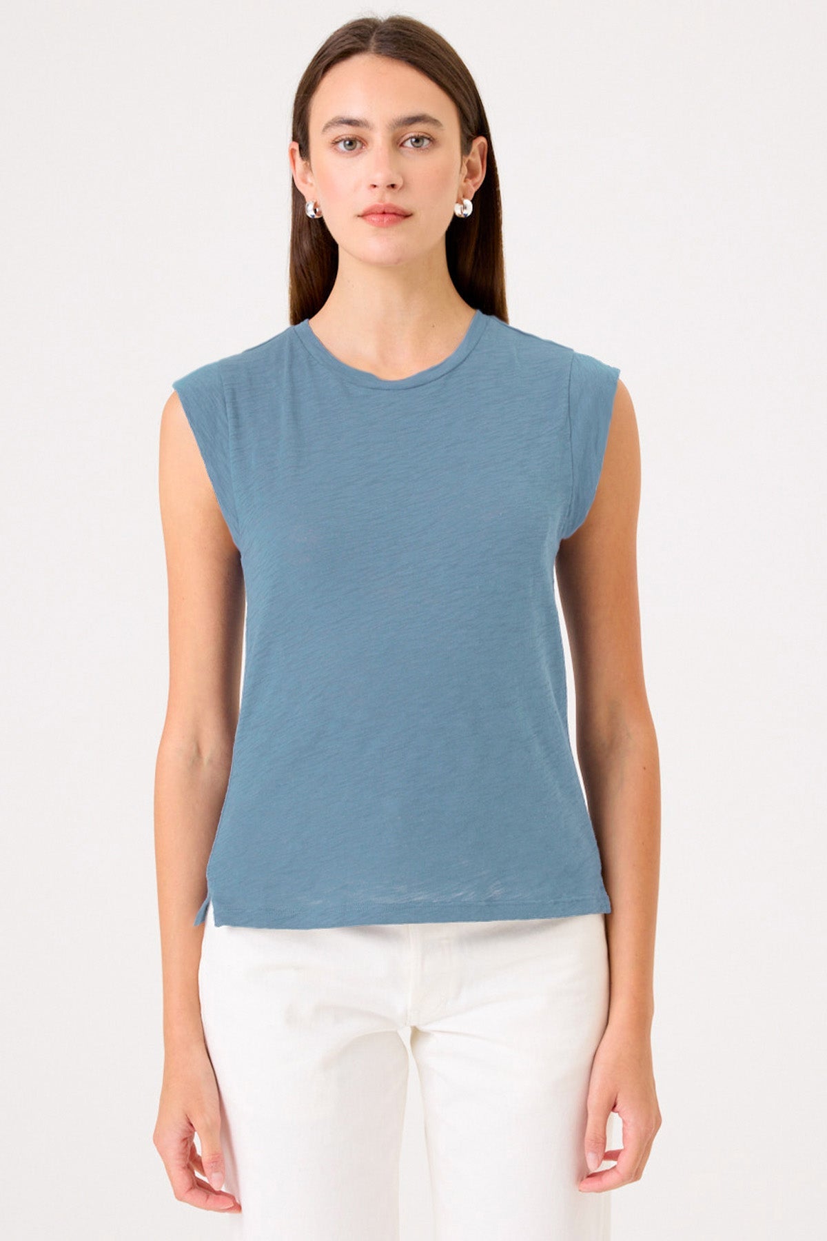 Signature Slub Cap Sleeve Tee - Goldie LeWinter #color_faded denim - limited edition