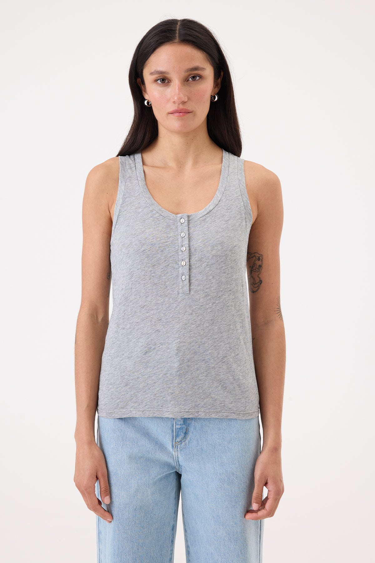 Signature Slub Henley Tank - Goldie LeWinter #color_gray heather