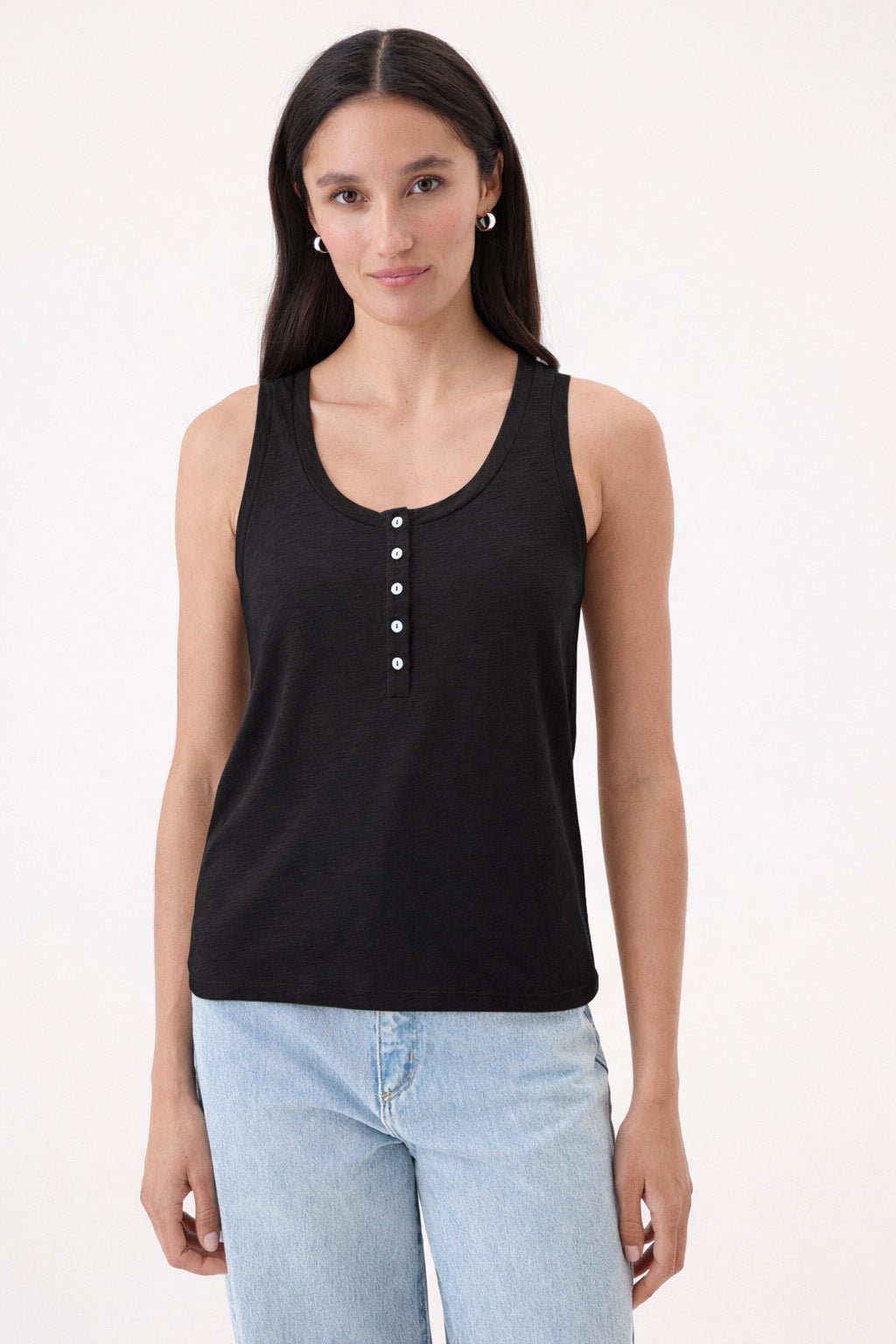 Signature Slub Henley Tank - Goldie LeWinter #color_black