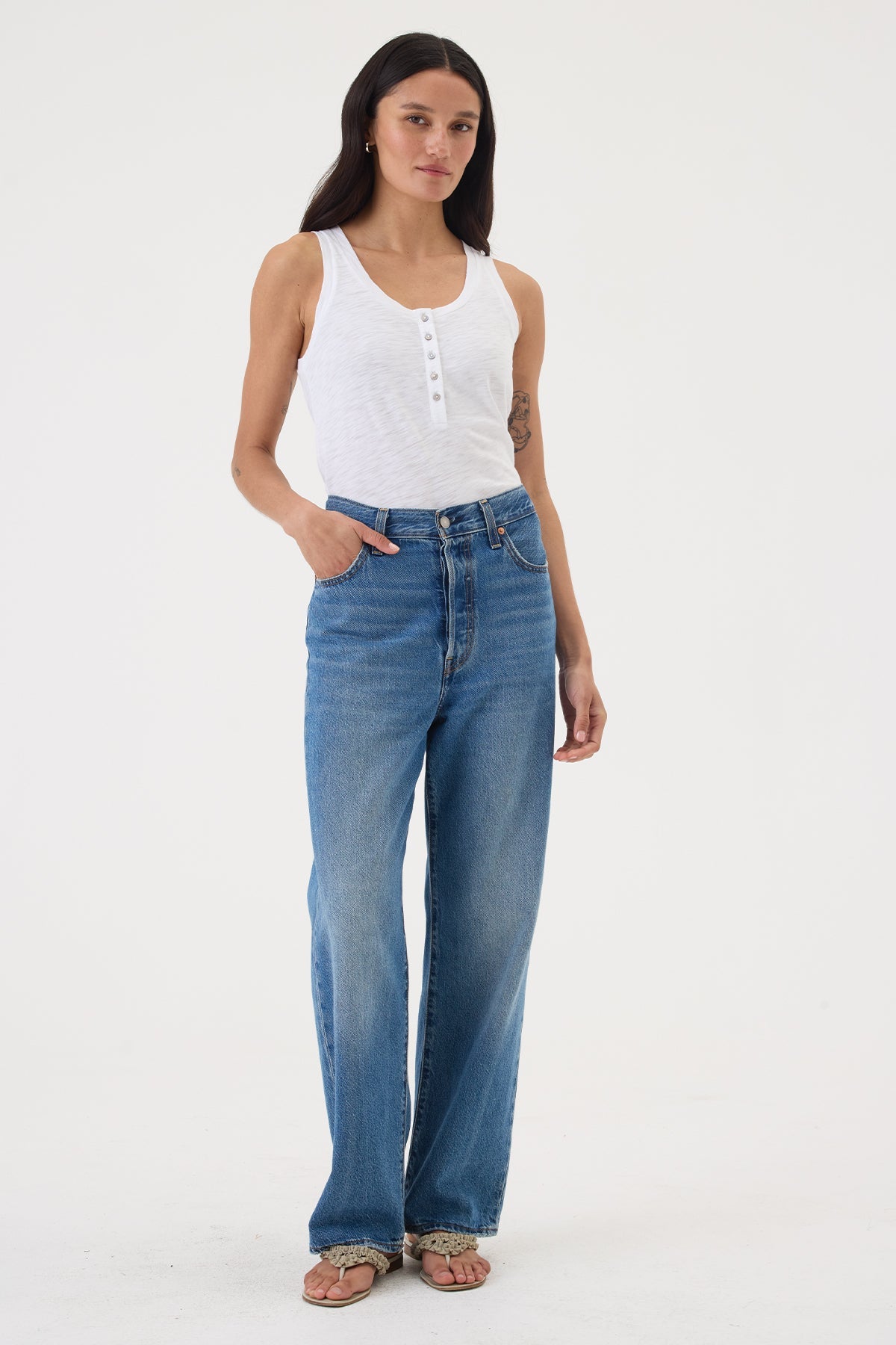 Signature Slub Henley Tank - Goldie LeWinter #color_white
