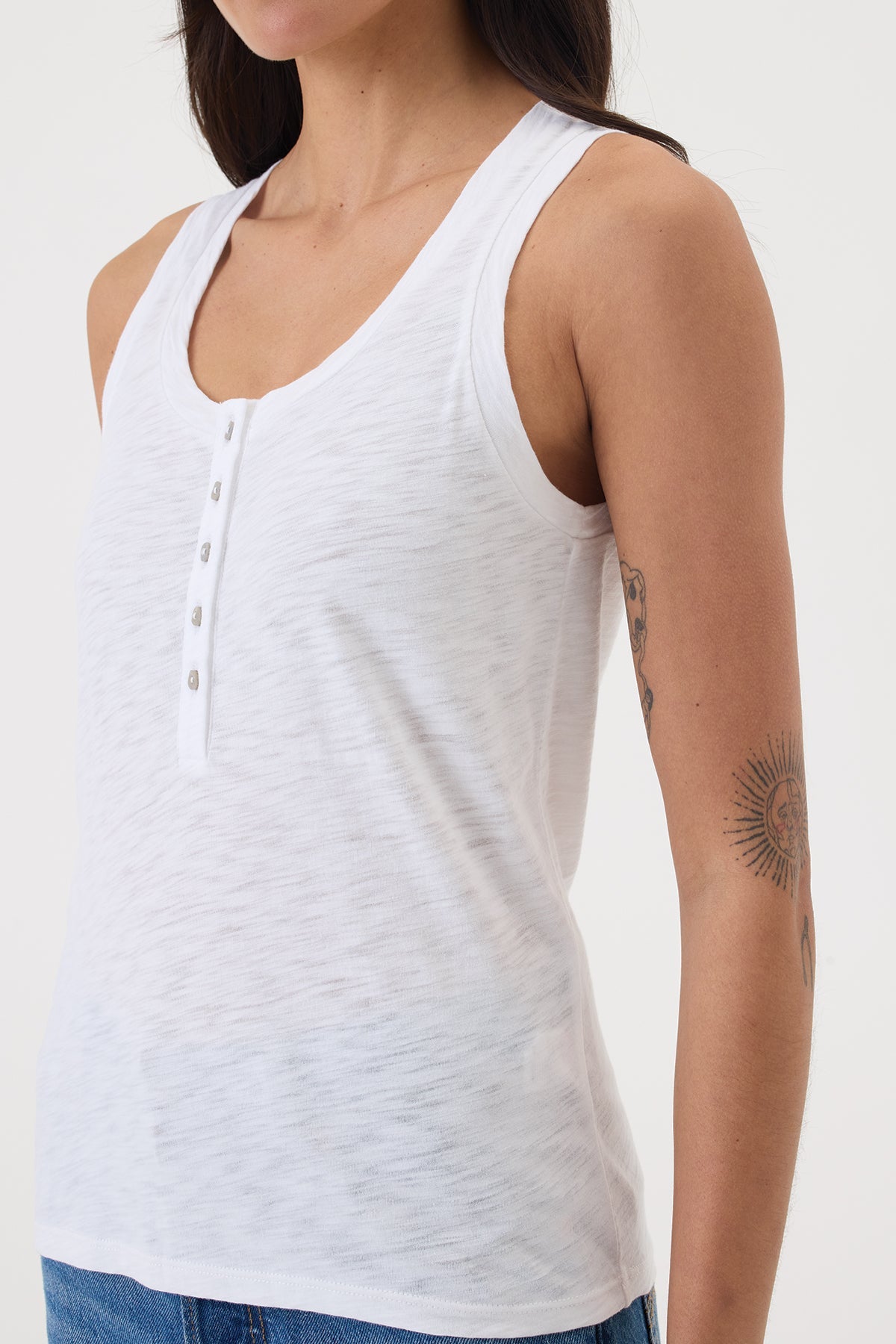 Signature Slub Henley Tank - Goldie LeWinter #color_white