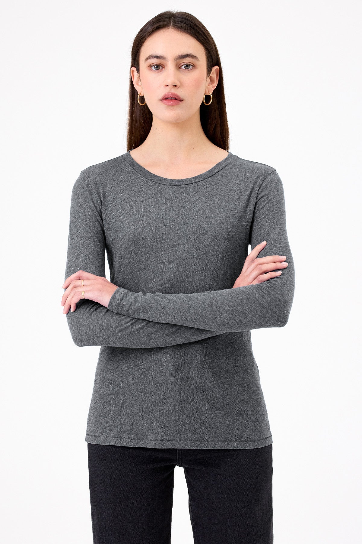 Signature Slub Long Sleeve Tee - Goldie LeWinter #color_charcoal heather