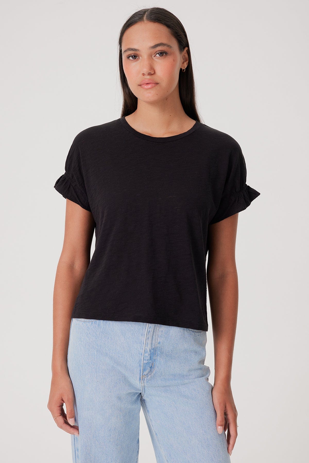 Signature Slub Puff & Ruffle Sleeve Tee - Goldie LeWinter #color_black
