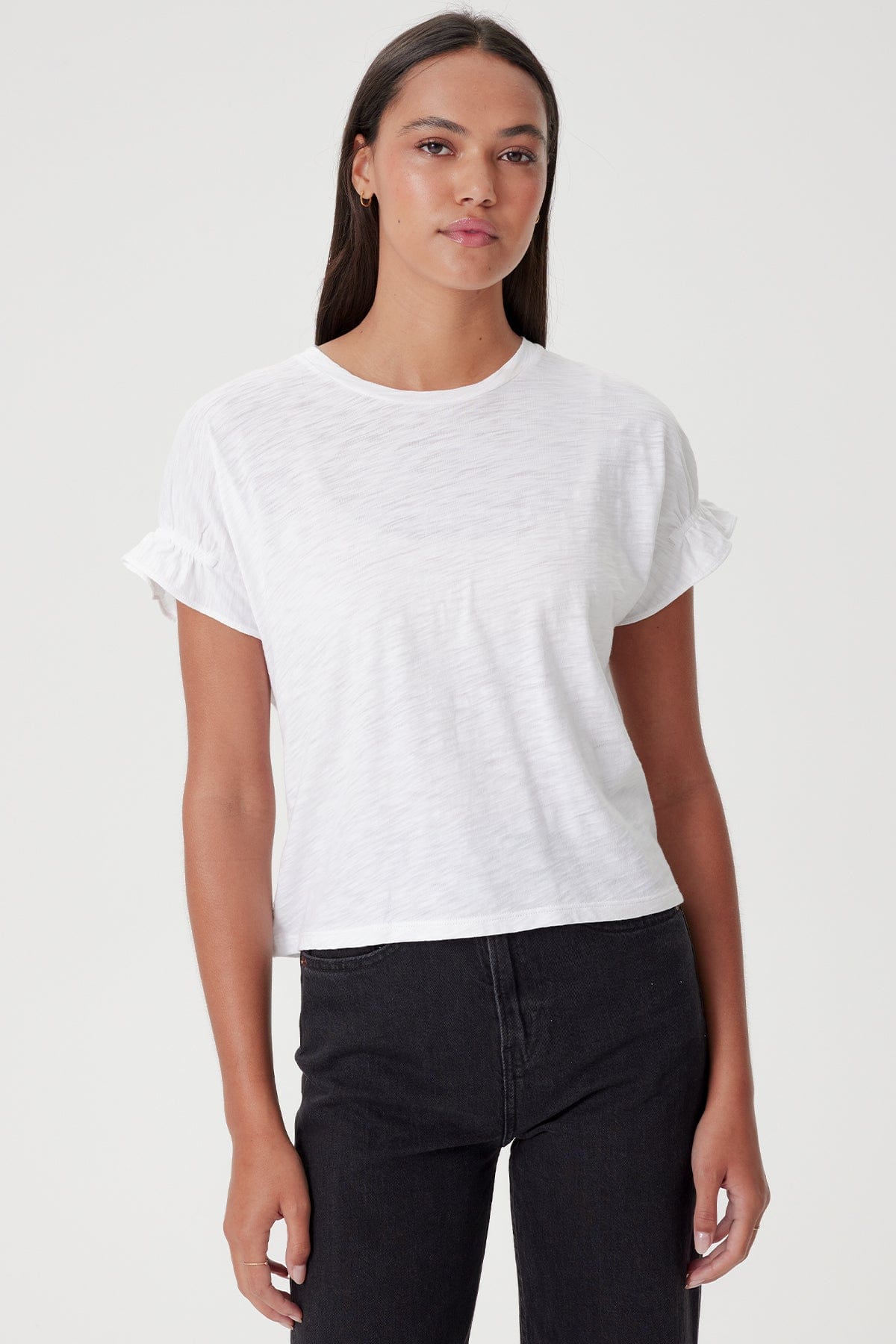 Signature Slub Puff & Ruffle Sleeve Tee - Goldie LeWinter #color_white