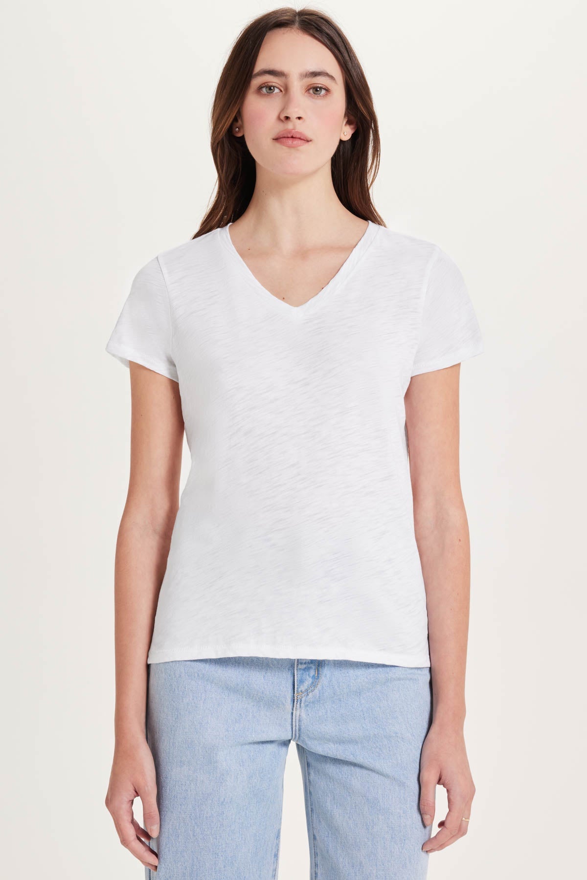 Signature Slub V Neck Boy Tee - Goldie LeWinter #color_white