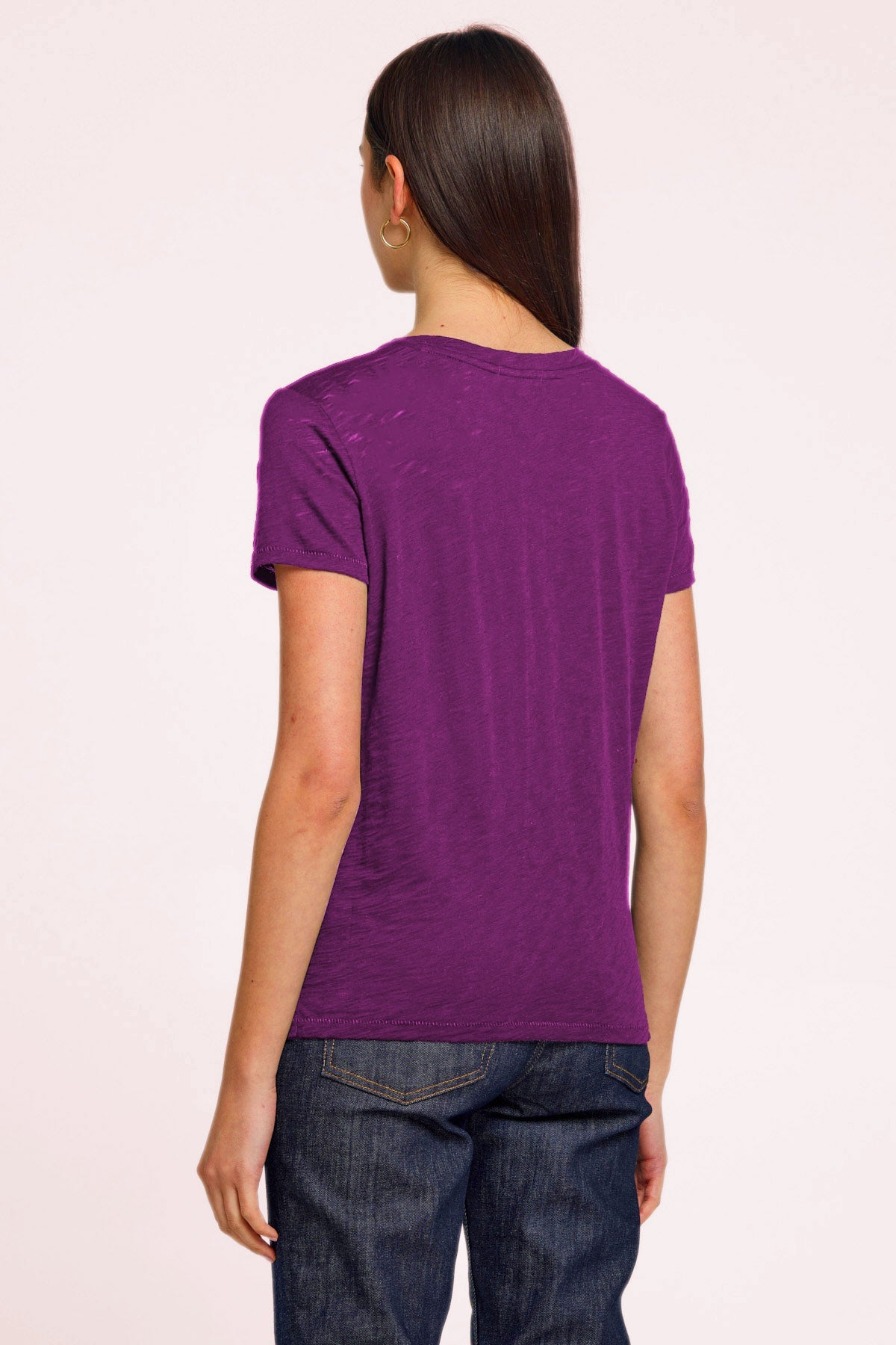 Signature Slub V Neck Boy Tee - Goldie LeWinter #color_grape