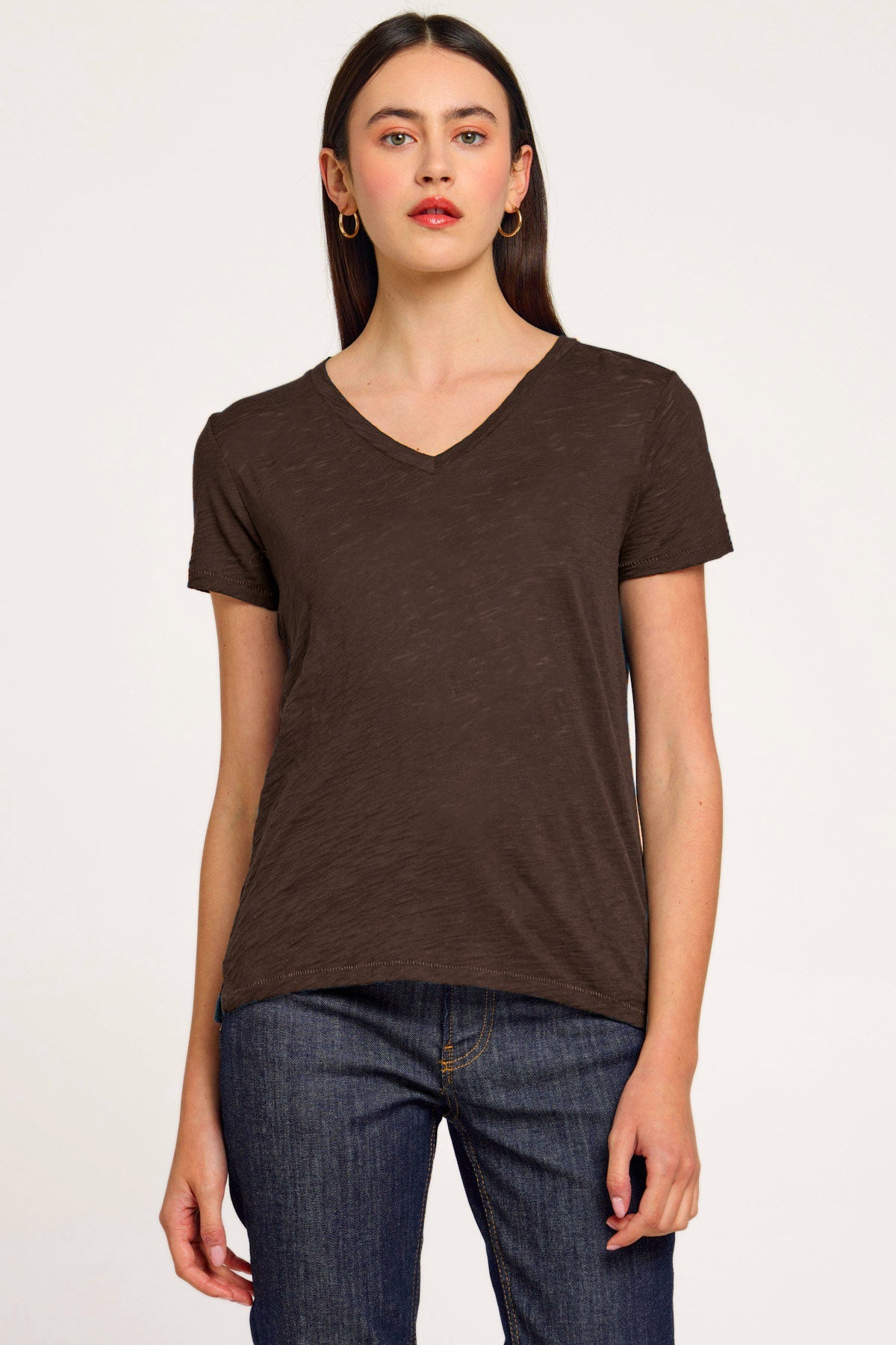 Signature Slub V Neck Boy Tee - Goldie LeWinter #color_coffee