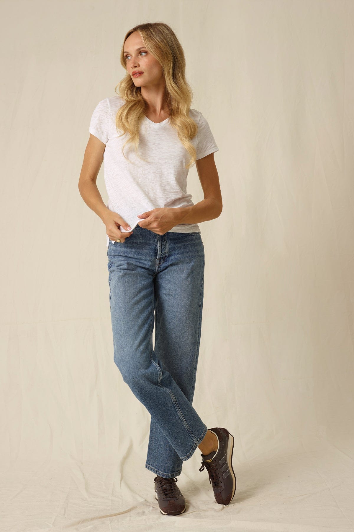 Signature Slub V Neck Boy Tee - Goldie LeWinter #color_white