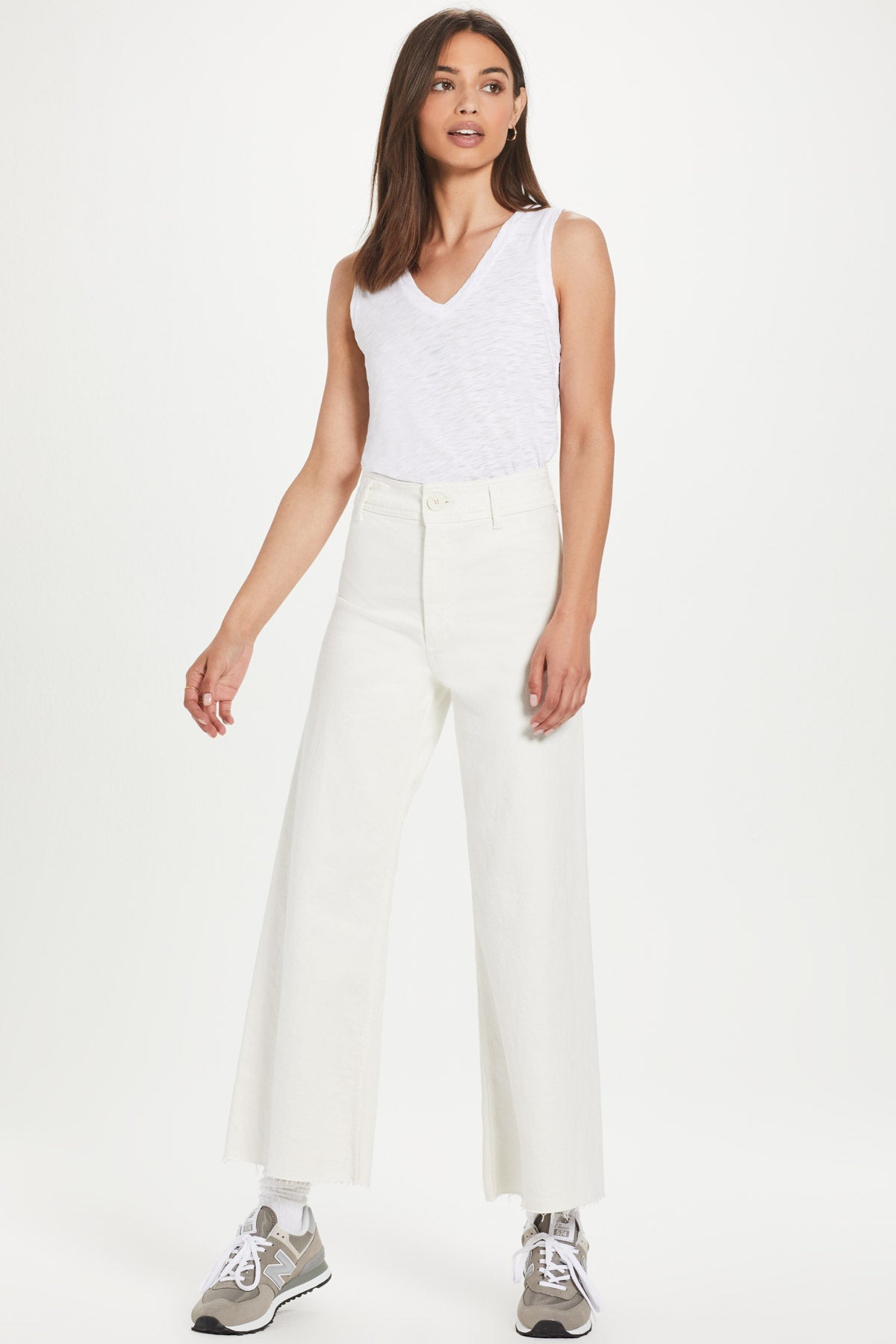 Signature Slub V Neck Tank - Goldie LeWinter #color_white