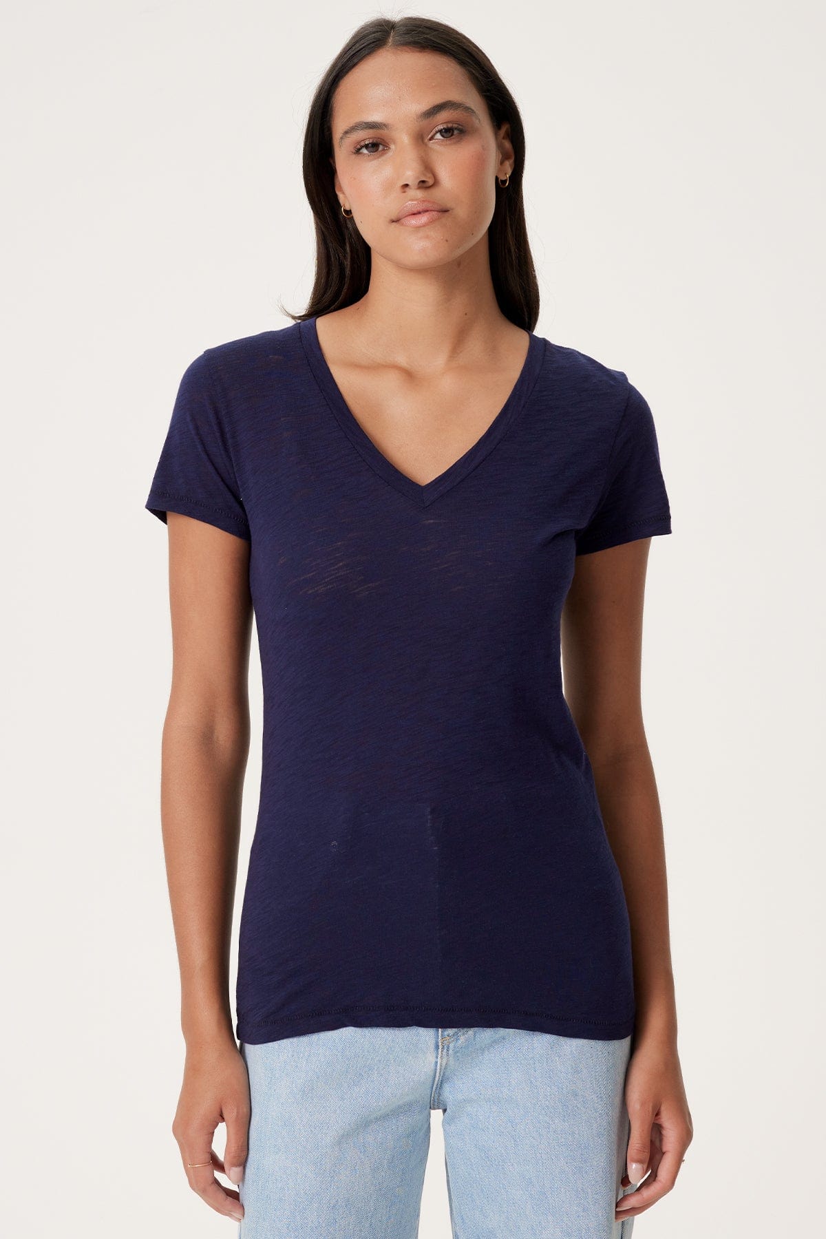 Signature Slub V Neck Tee - Goldie LeWinter #color_navy