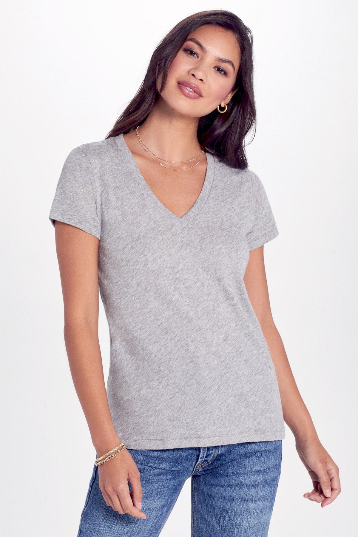 Signature Slub V Neck Tee - Goldie LeWinter #color_gray heather