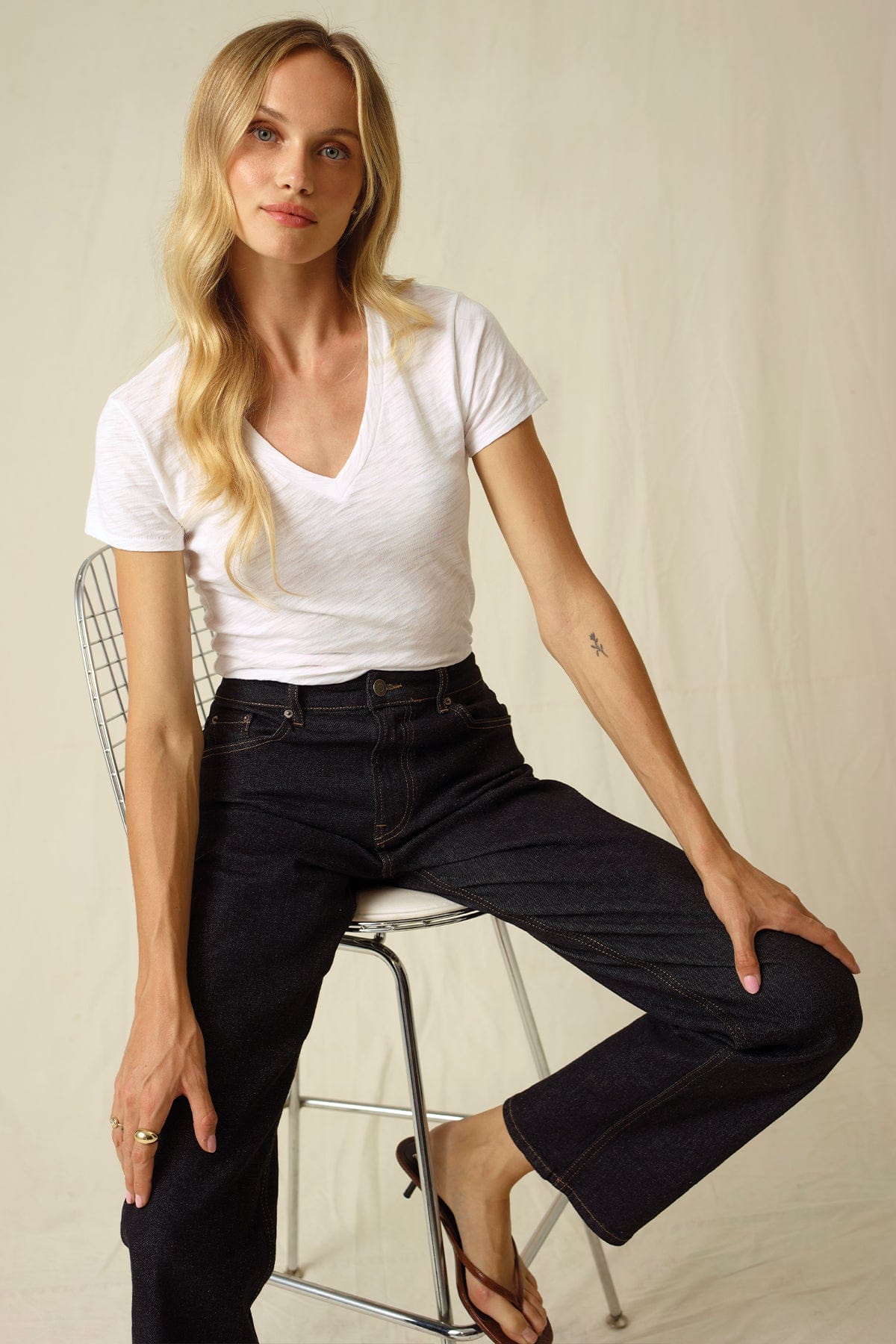Signature Slub V Neck Tee - Goldie LeWinter #color_white