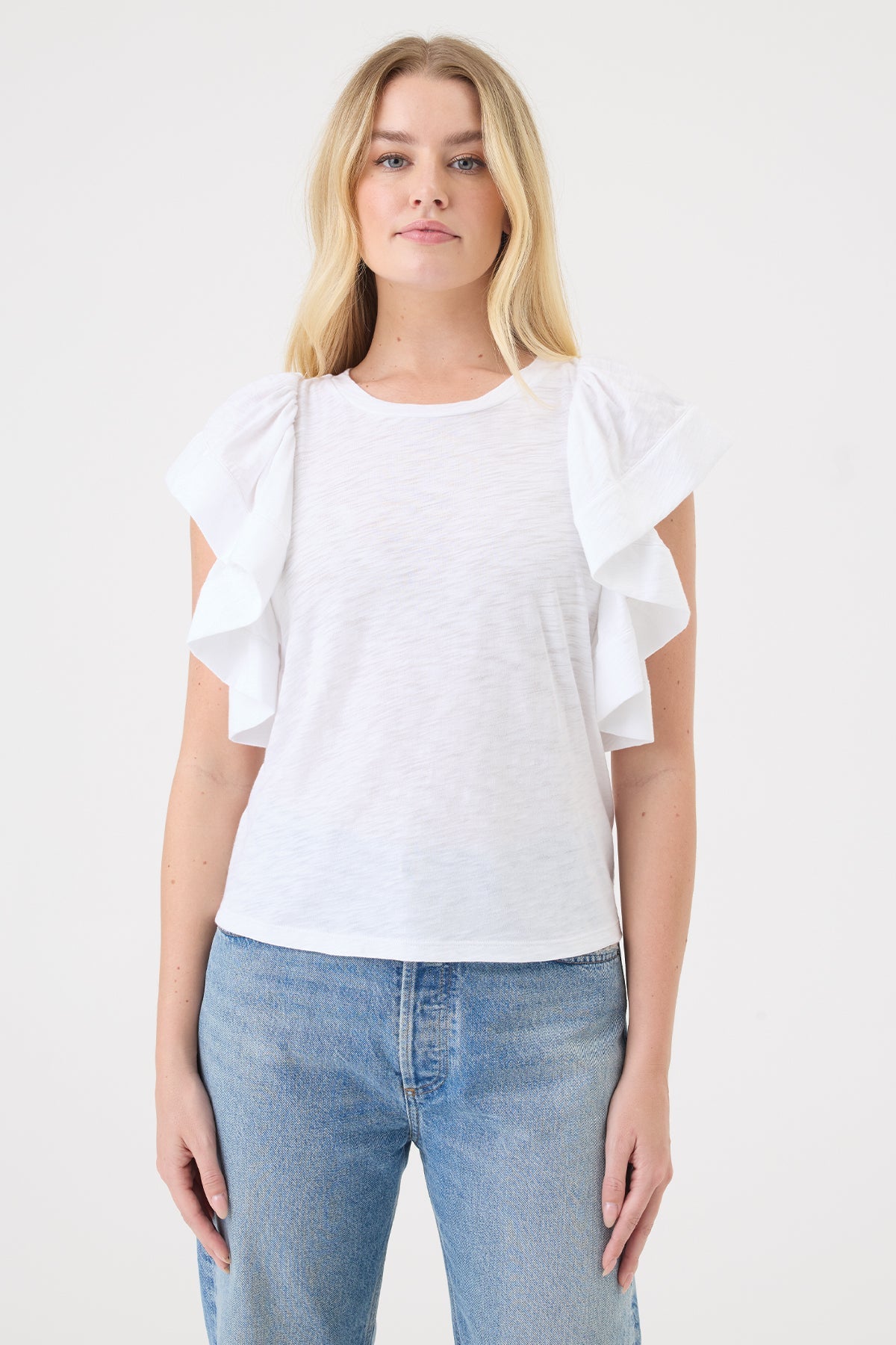 Signature Slub Waterfall Ruffle Shell - Goldie LeWinter #color_white