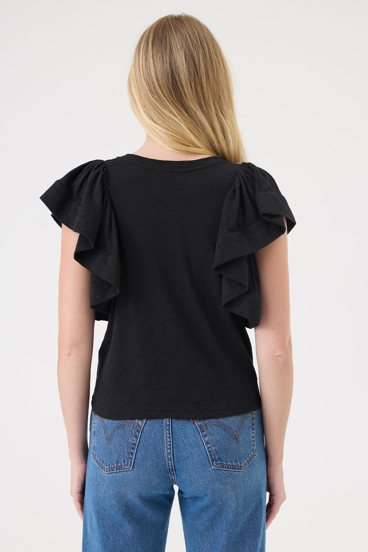 Signature Slub Waterfall Ruffle Shell - Goldie LeWinter #color_black