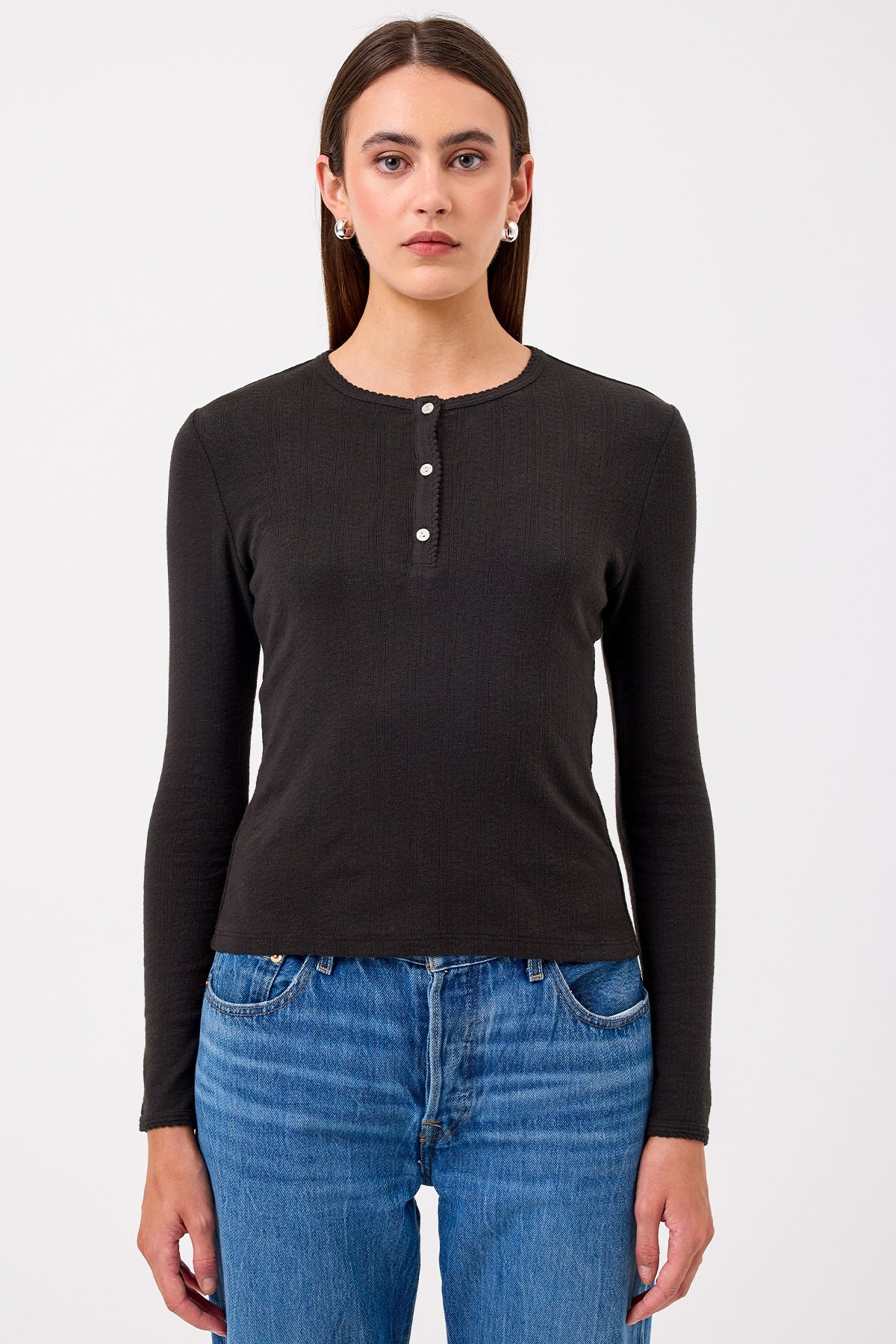 Sloane Pointelle Henley - Goldie LeWinter #color_black