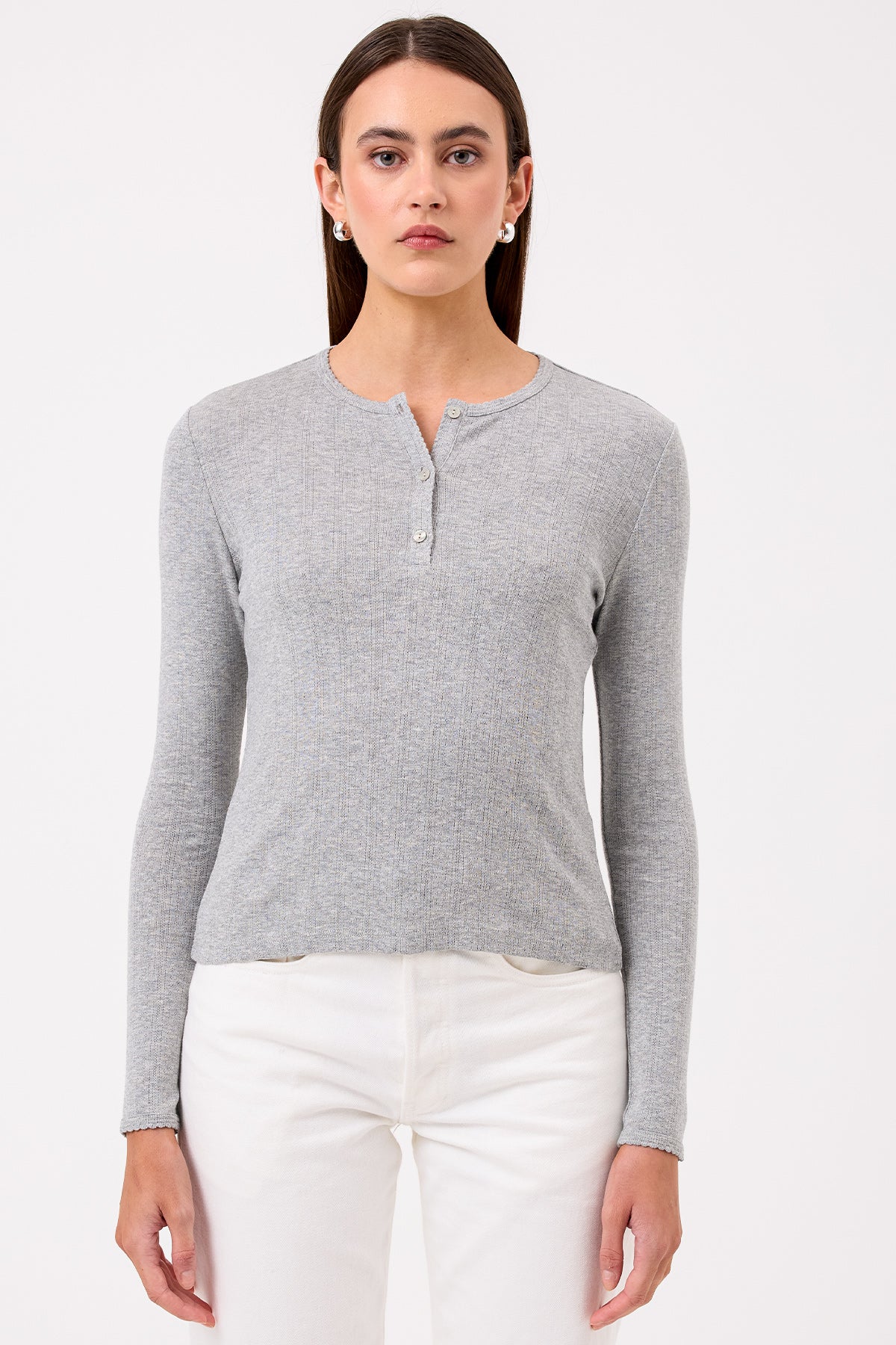 Sloane Pointelle Henley - Goldie LeWinter #color_gray heather