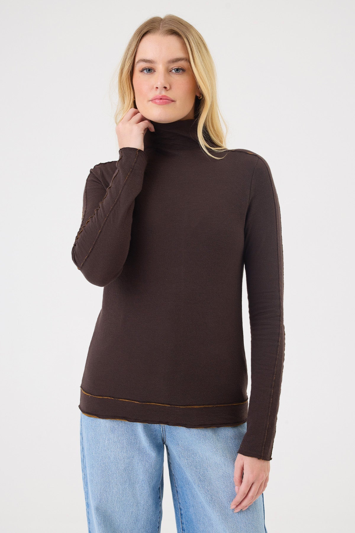 Stella Funnel Neck Pullover - Goldie LeWinter #color_coffee / bronze