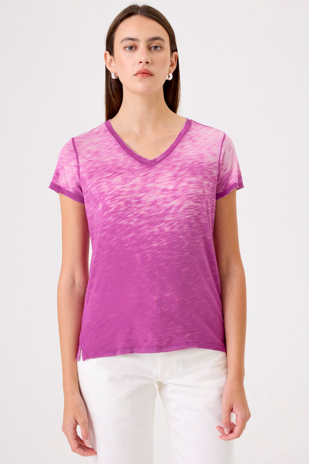 Sunrise V Neck Boy Tee - Goldie LeWinter #color_orchid - limited edition