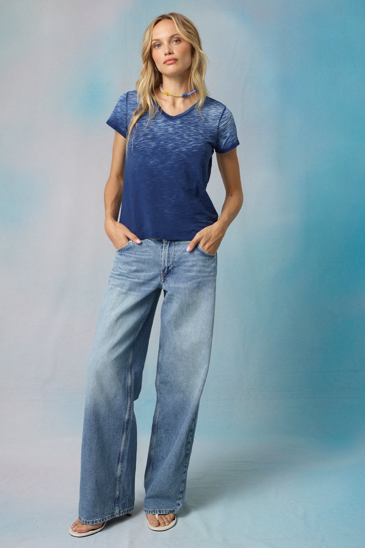 Sunrise V Neck Boy Tee - Goldie LeWinter #color_estate blue - limited edition