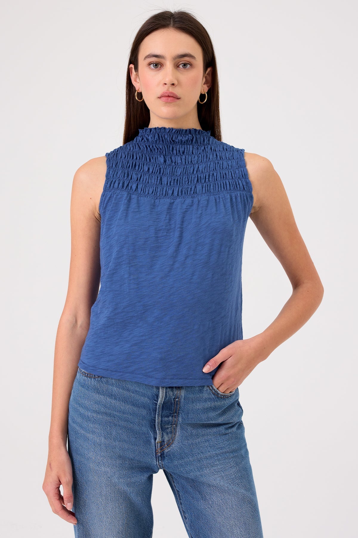 Tori Smocked Shell - Goldie LeWinter #color_denim - limited edition