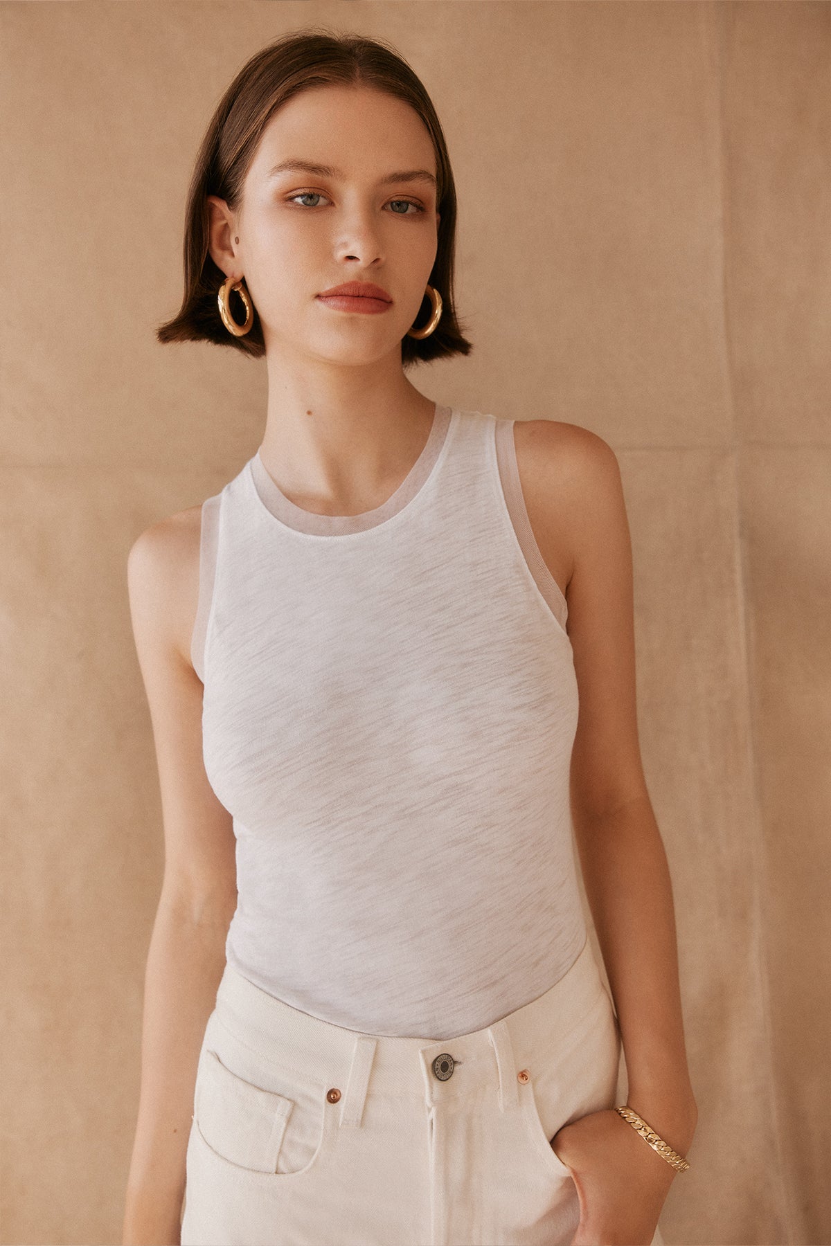 Tulle Trim Tank Top - Goldie LeWinter #color_white