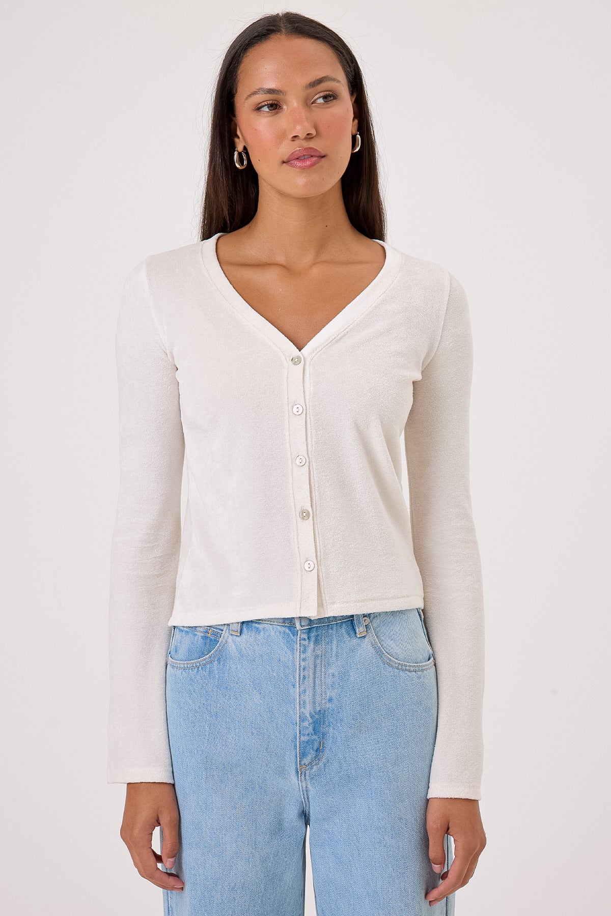 Velour Crush Cardigan - Goldie LeWinter #color_white sand