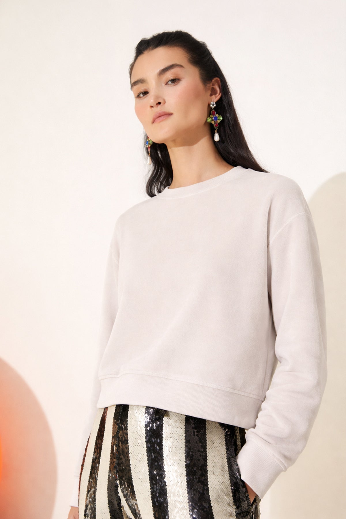 Velour Crush Crop Sweatshirt - Goldie LeWinter #color_white sand