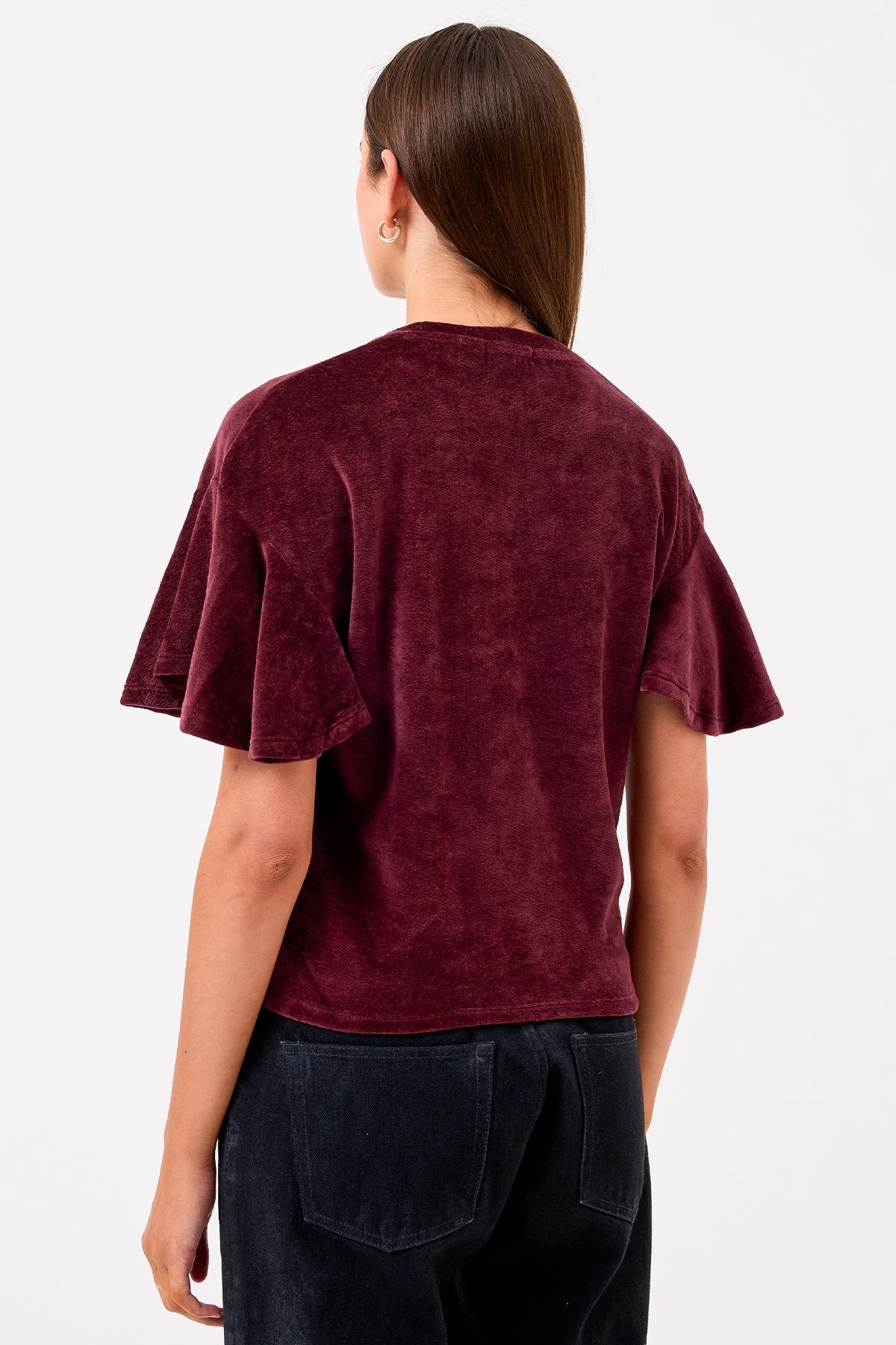 Velour Crush Flutter Sleeve Top - Goldie LeWinter #color_bordeaux - limited edition