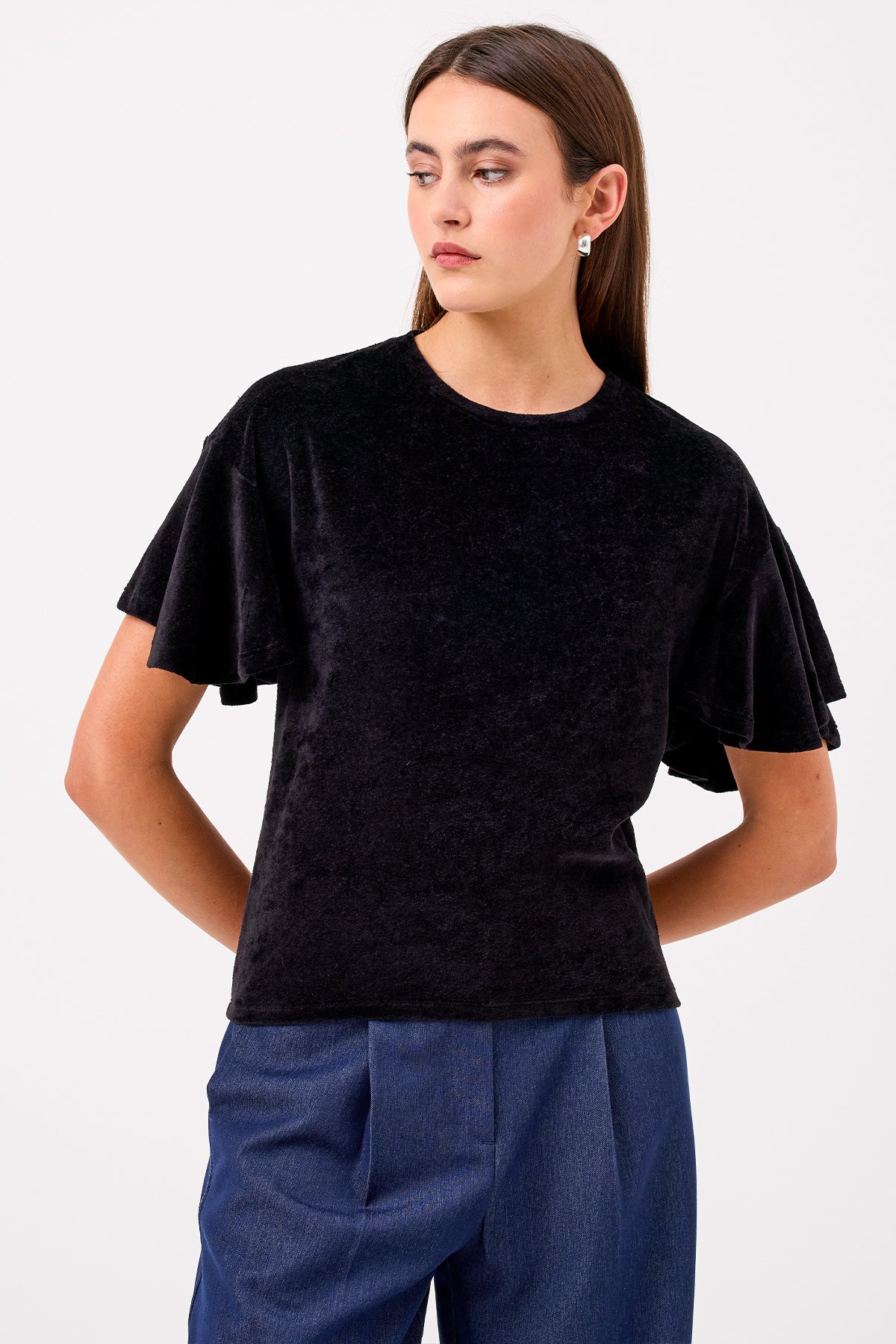 Velour Crush Flutter Sleeve Top - Goldie LeWinter #color_black