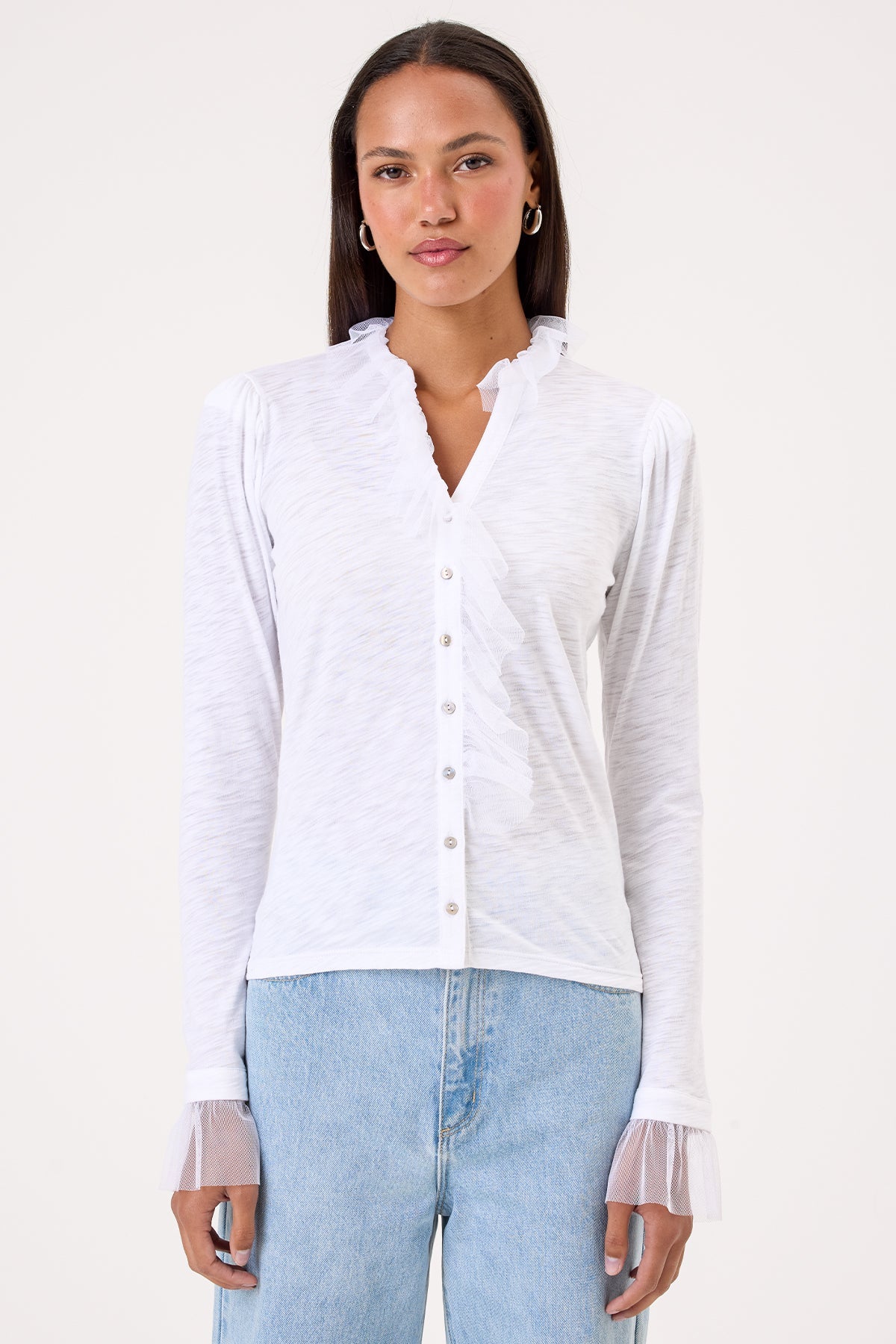 Vivian Tulle Ruffle Shirt - Goldie LeWinter #color_white