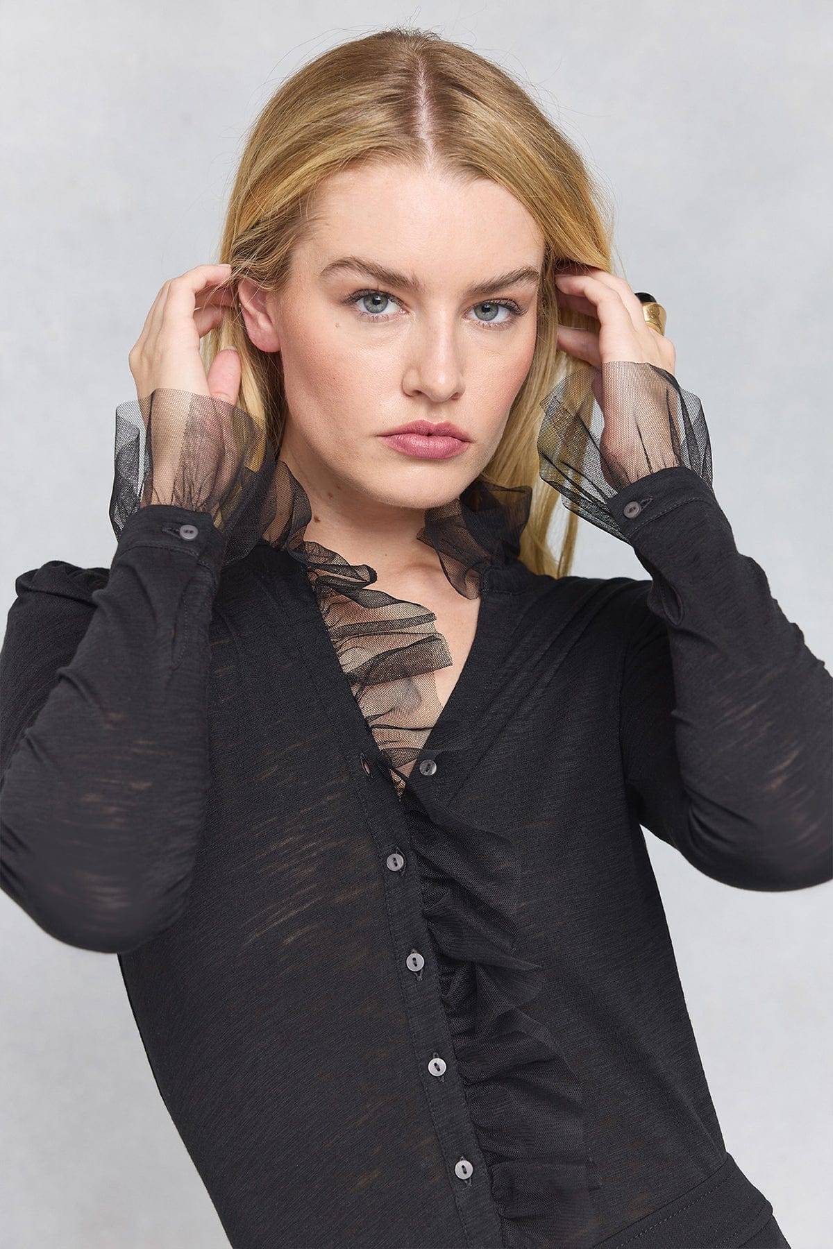 Vivian Tulle Ruffle Shirt - Goldie LeWinter #color_black
