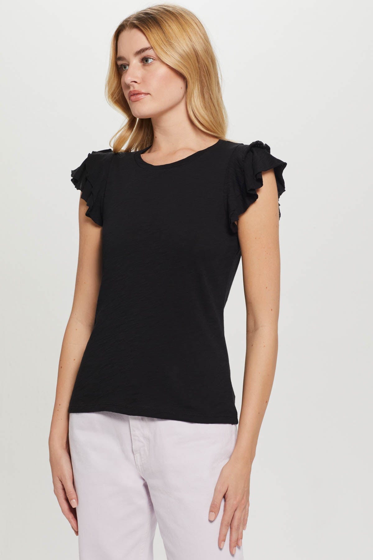 Celeste Ruffle Sleeve Tee - Goldie LeWinter #color_black