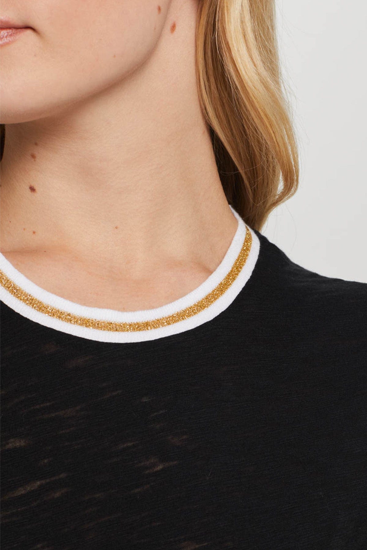 Long Sleeve Metallic Tipped Ringer Tee - Goldie LeWinter #color_black