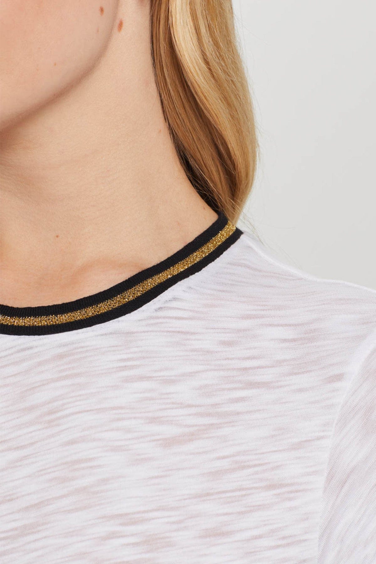 Long Sleeve Metallic Tipped Ringer Tee - Goldie LeWinter #color_white