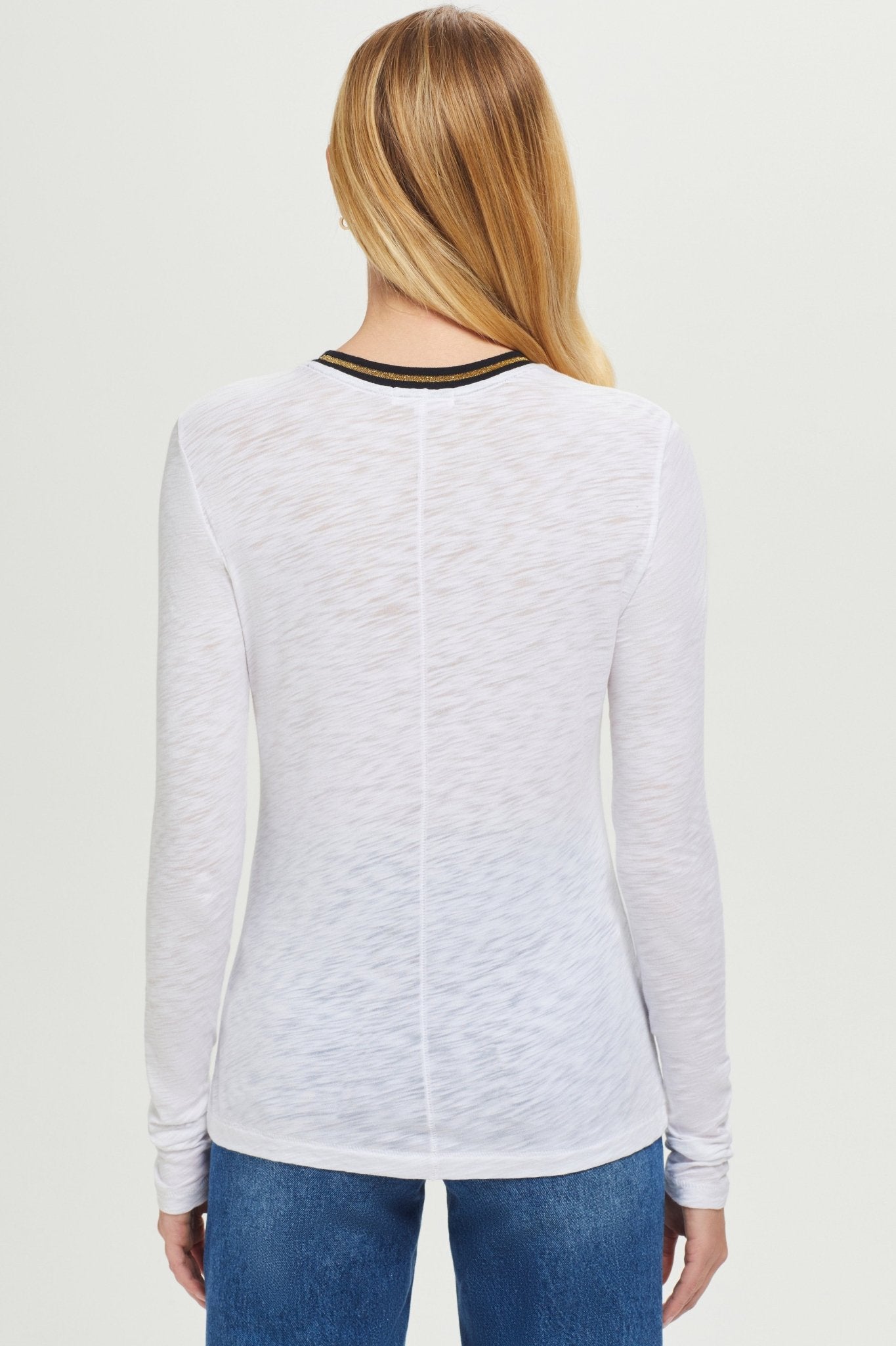 Long Sleeve Metallic Tipped Ringer Tee - Goldie LeWinter #color_white
