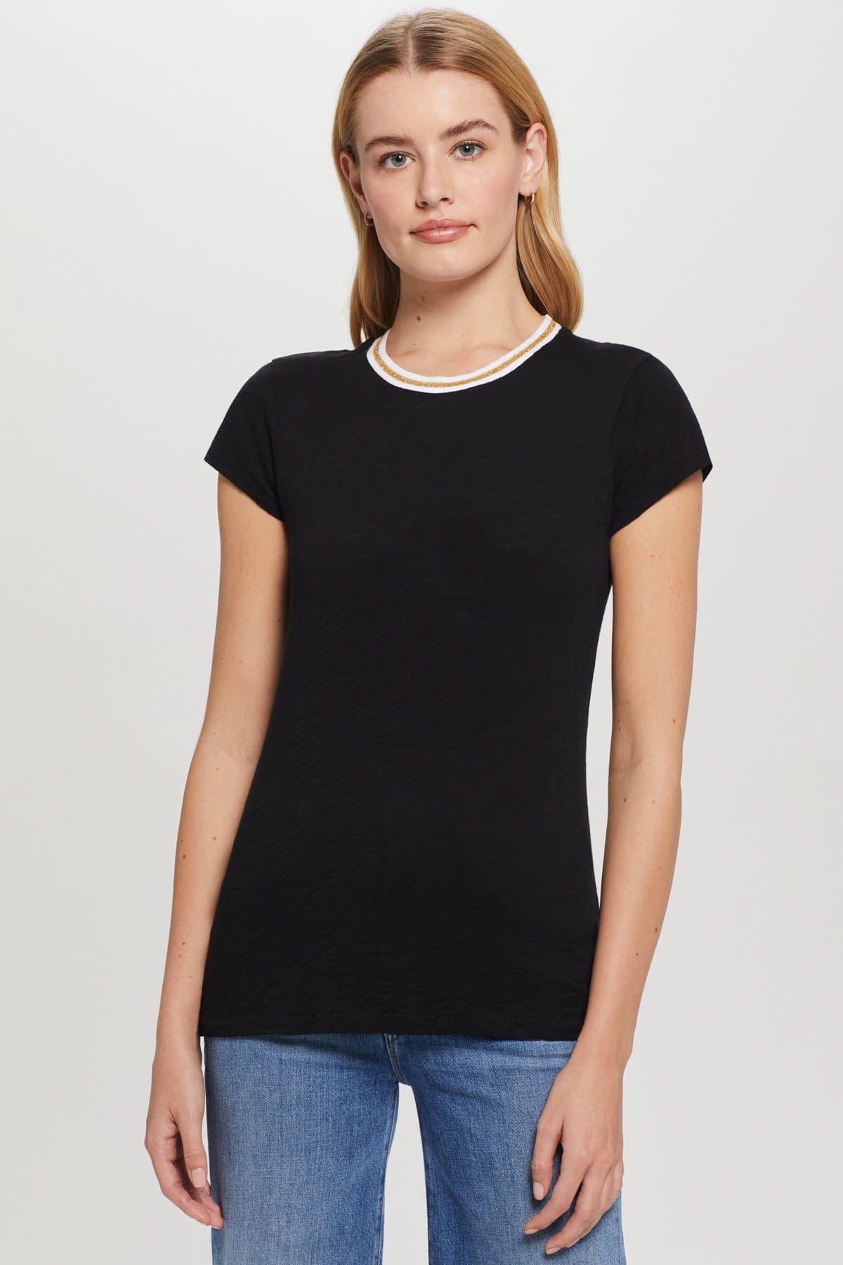 Metallic Tipped Ringer Tee - Goldie LeWinter #color_black
