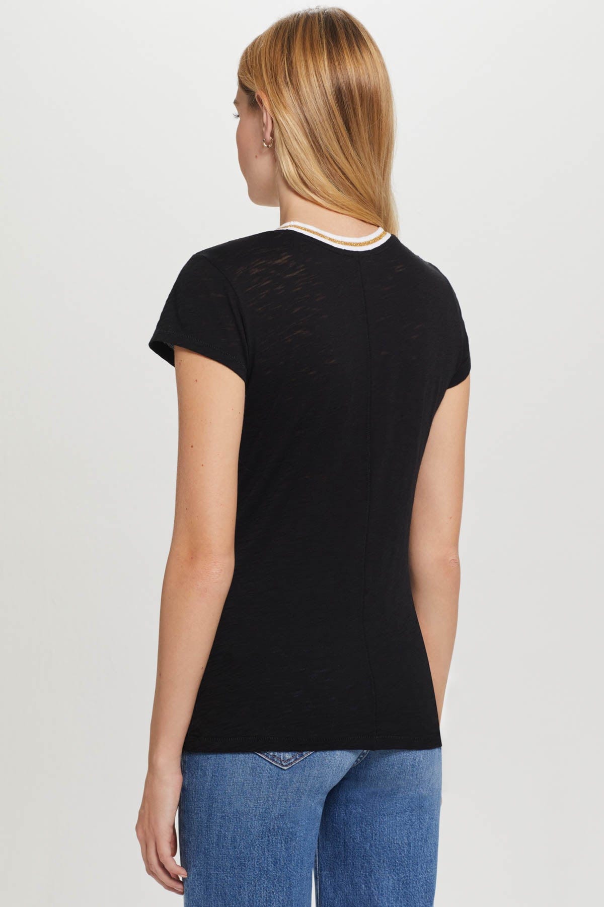 Metallic Tipped Ringer Tee - Goldie LeWinter #color_black