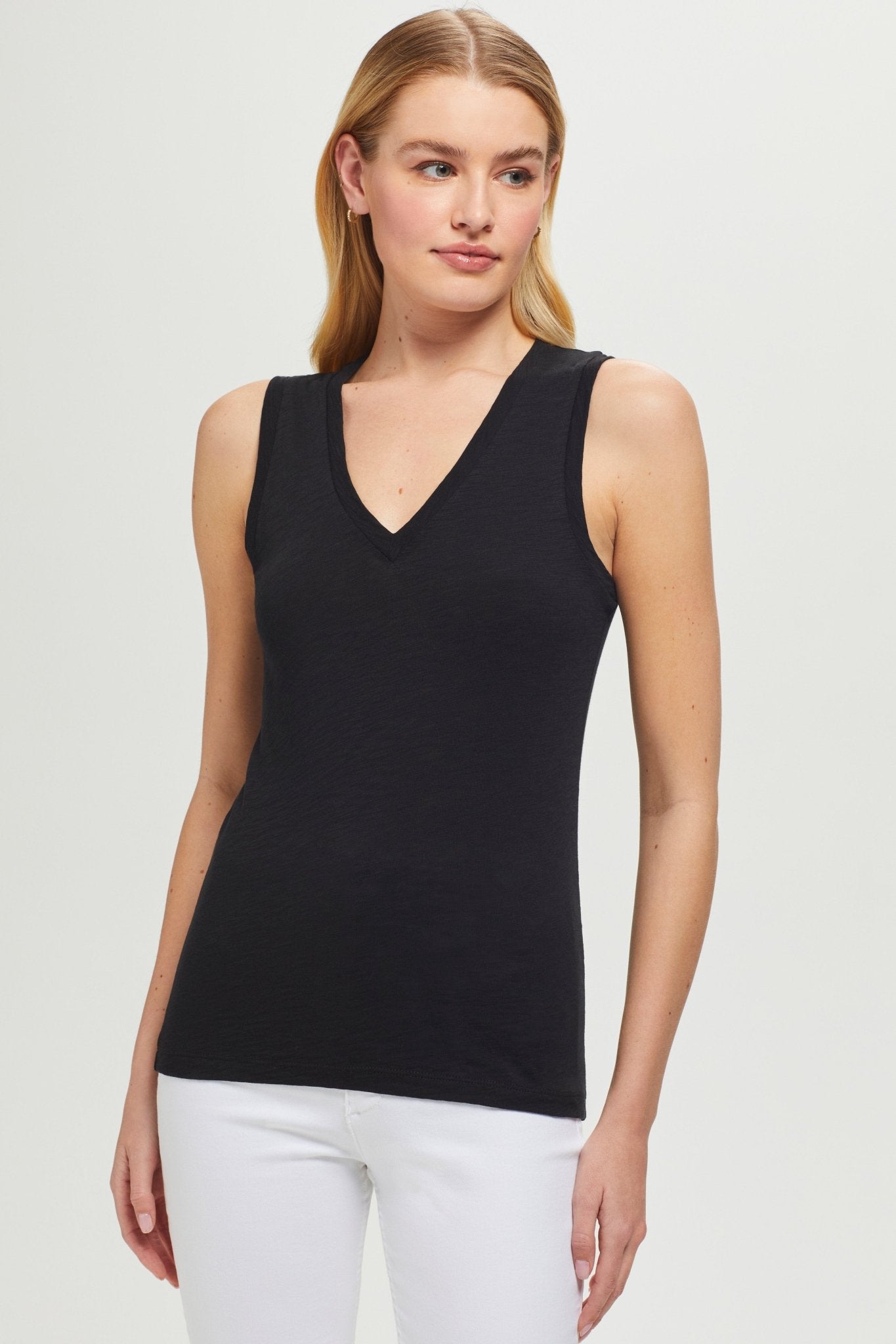 Signature Slub V Neck Tank - Goldie LeWinter #color_black