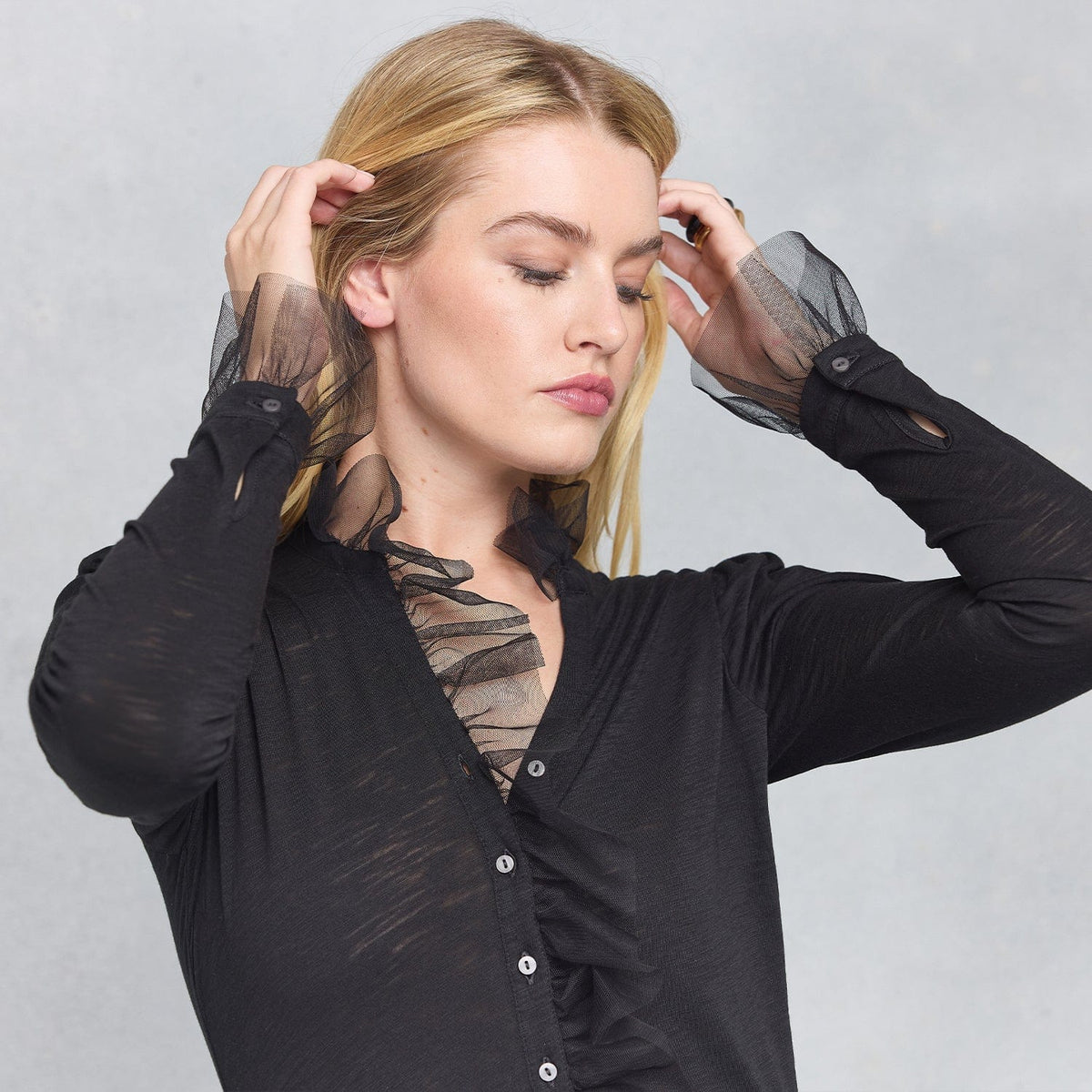 black boucle cardigan midi dress
