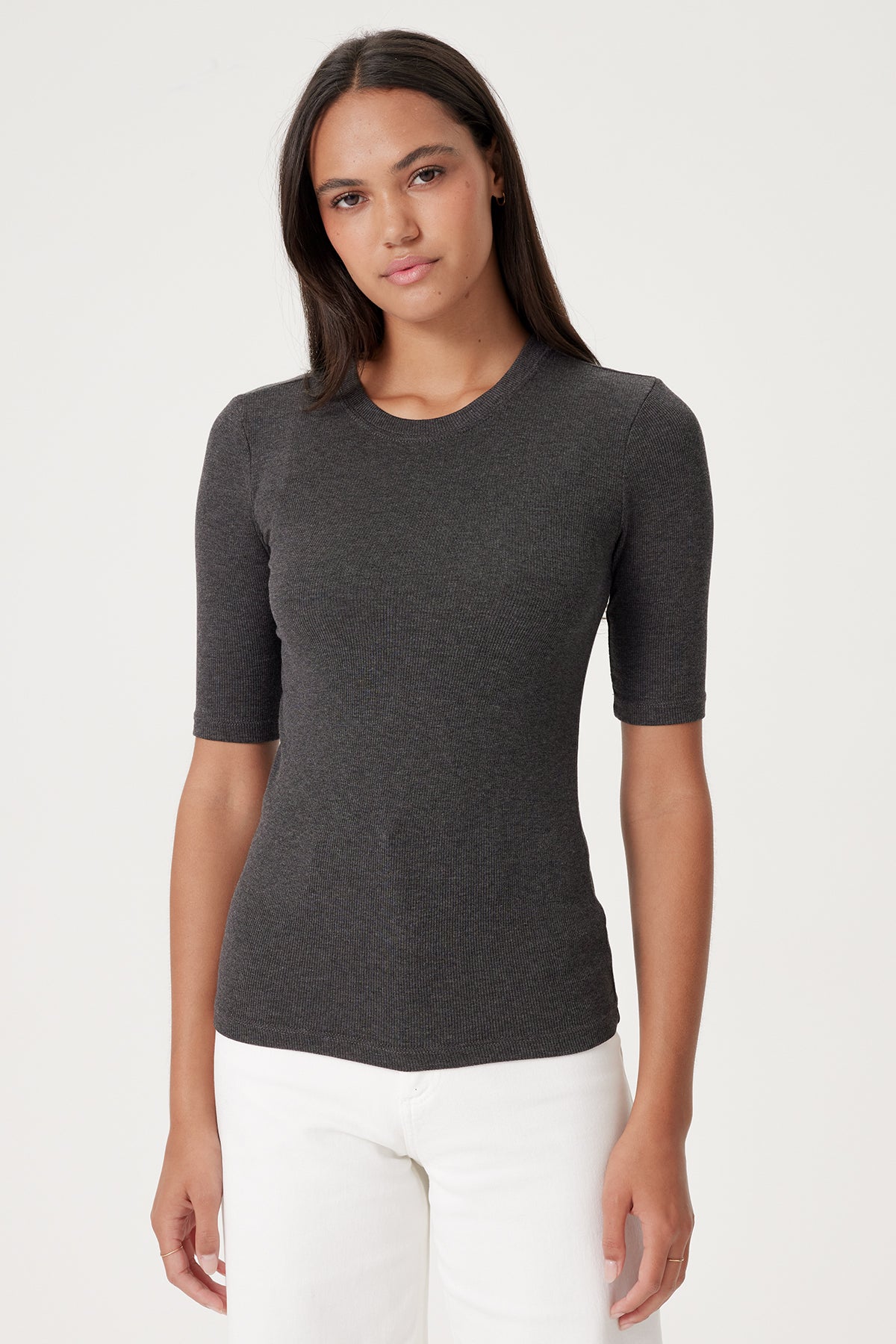 Half Sleeve Ribbed Tee - Goldie LeWinter #color_charcoal heather